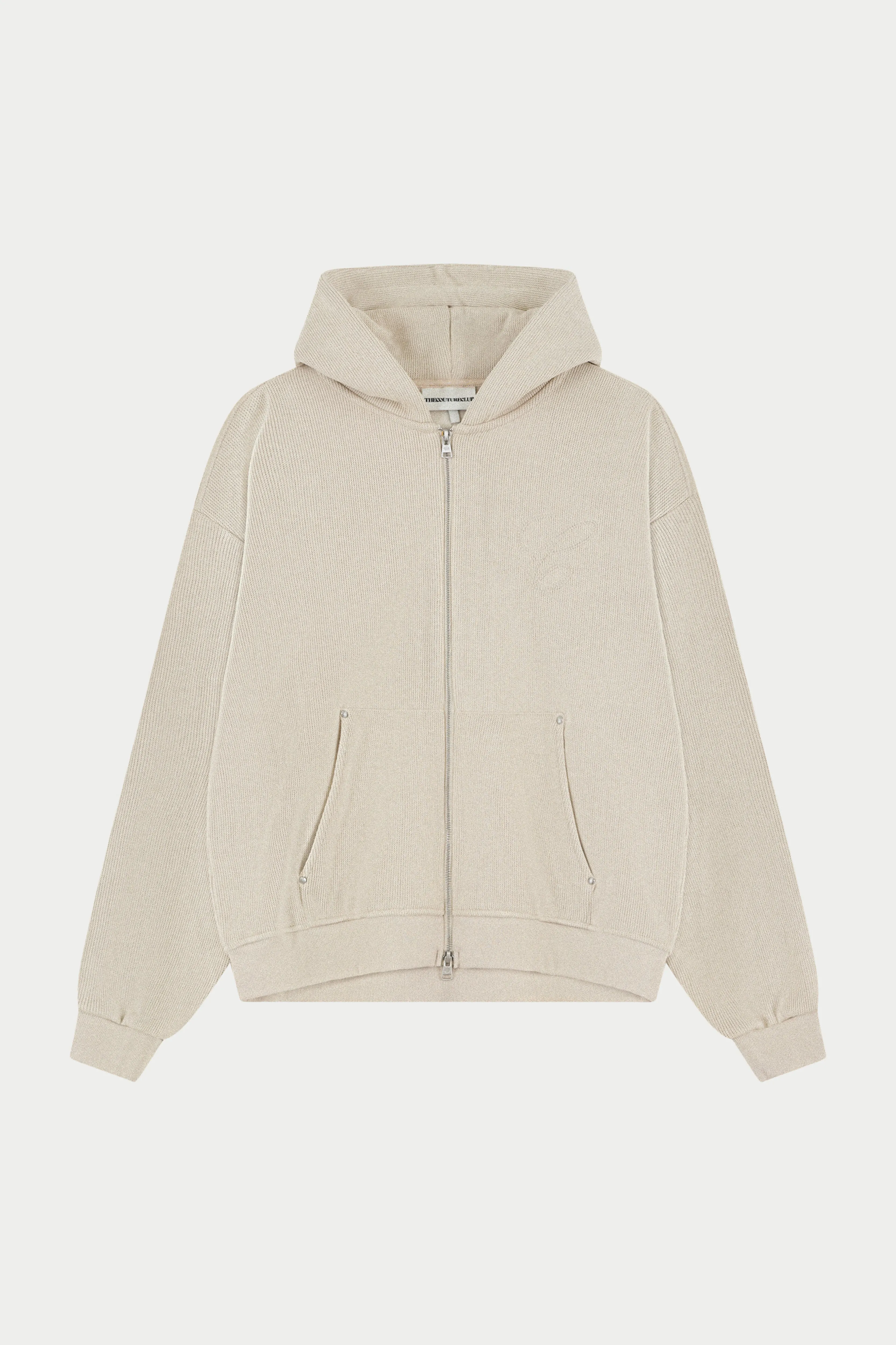 KNIT CONTRAST BINDING ZIP THROUGH HOODIE - BEIGE sold by The Couture Club