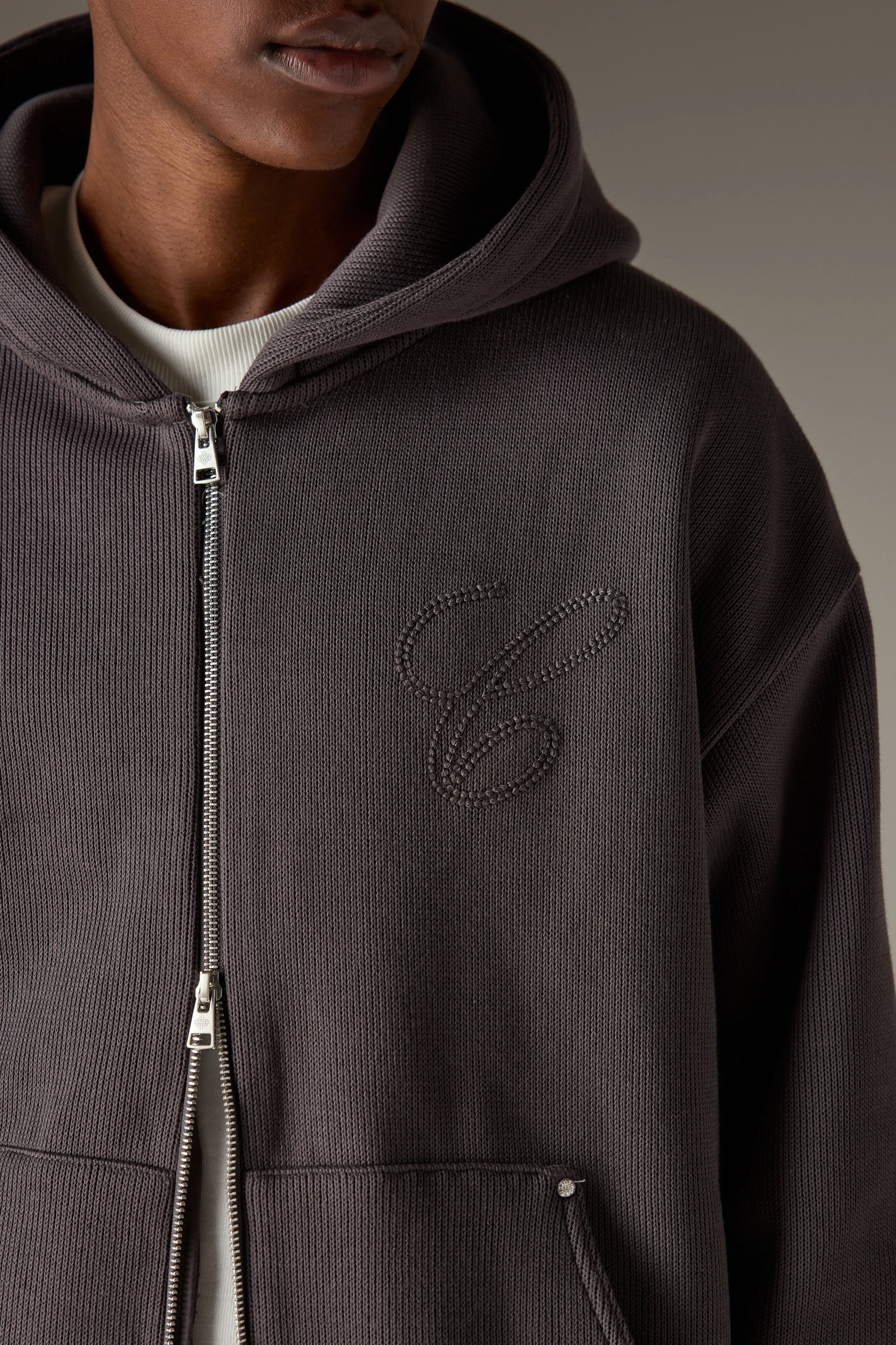 KNIT CONTRAST BINDING ZIP THROUGH HOODIE - CHARCOAL sold by The Couture Club product image thumbnail 4