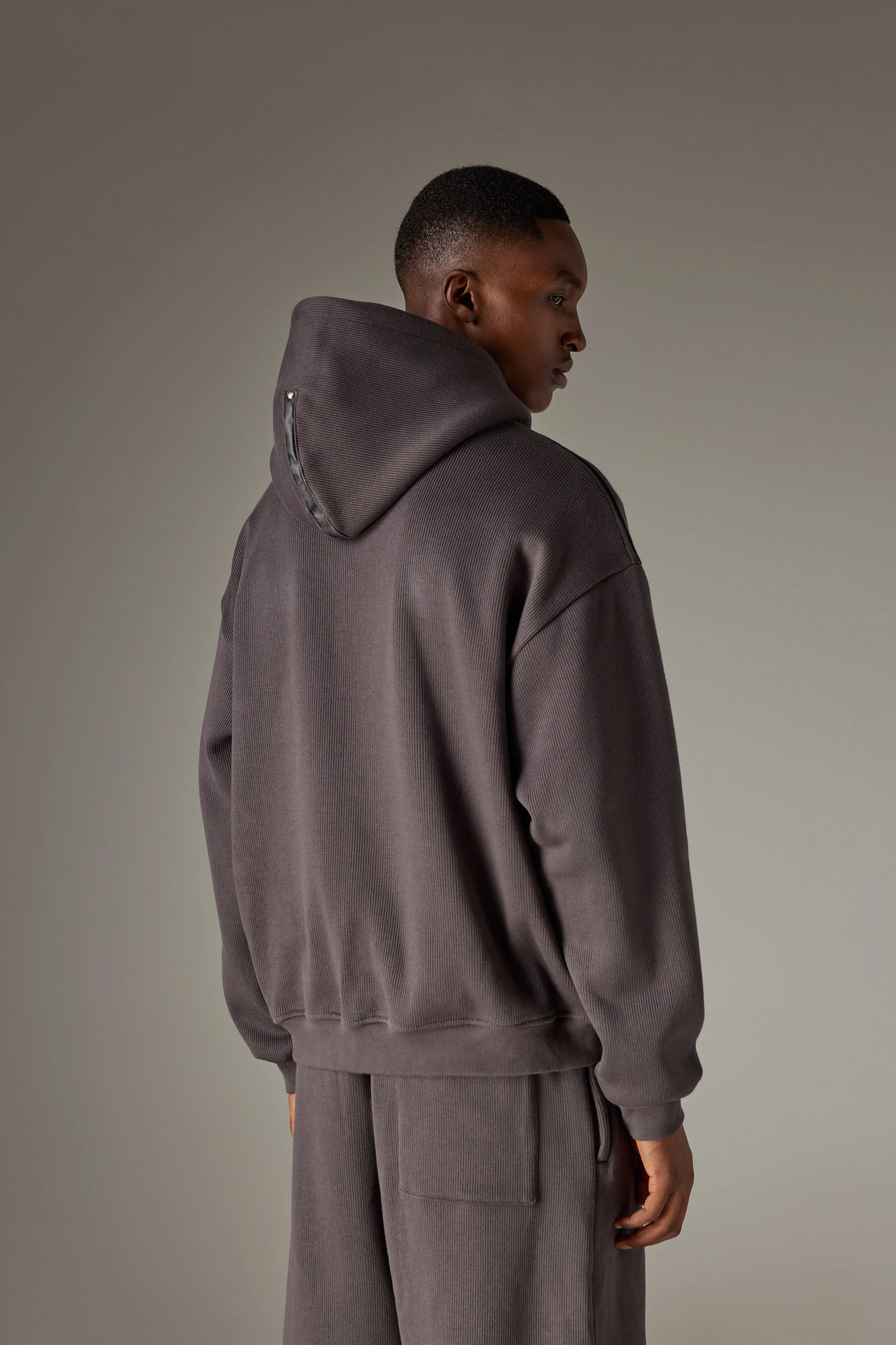KNIT CONTRAST BINDING ZIP THROUGH HOODIE - CHARCOAL sold by The Couture Club product image thumbnail 5
