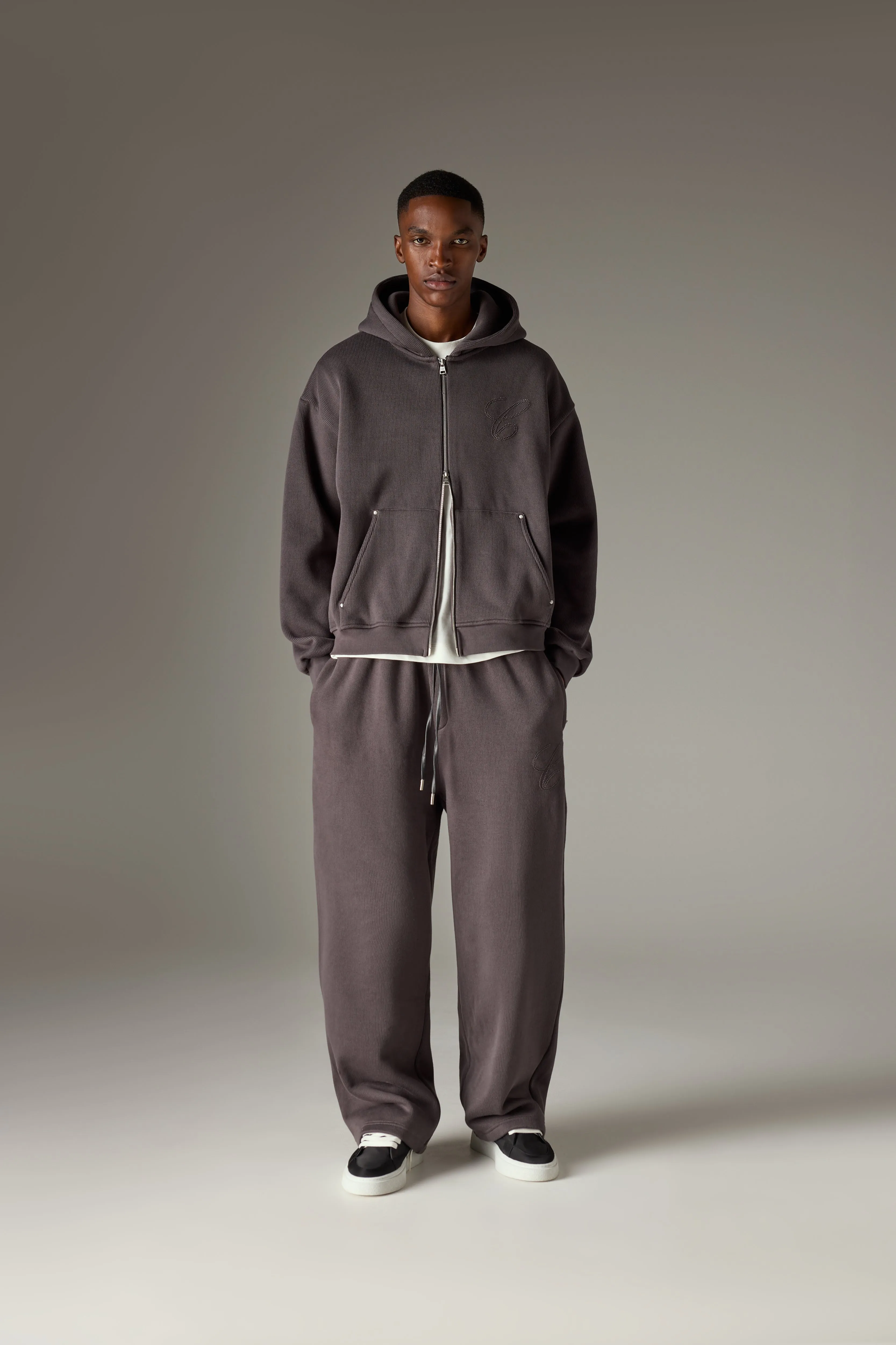 KNIT CONTRAST BINDING ZIP THROUGH HOODIE - CHARCOAL sold by The Couture Club product image thumbnail 3