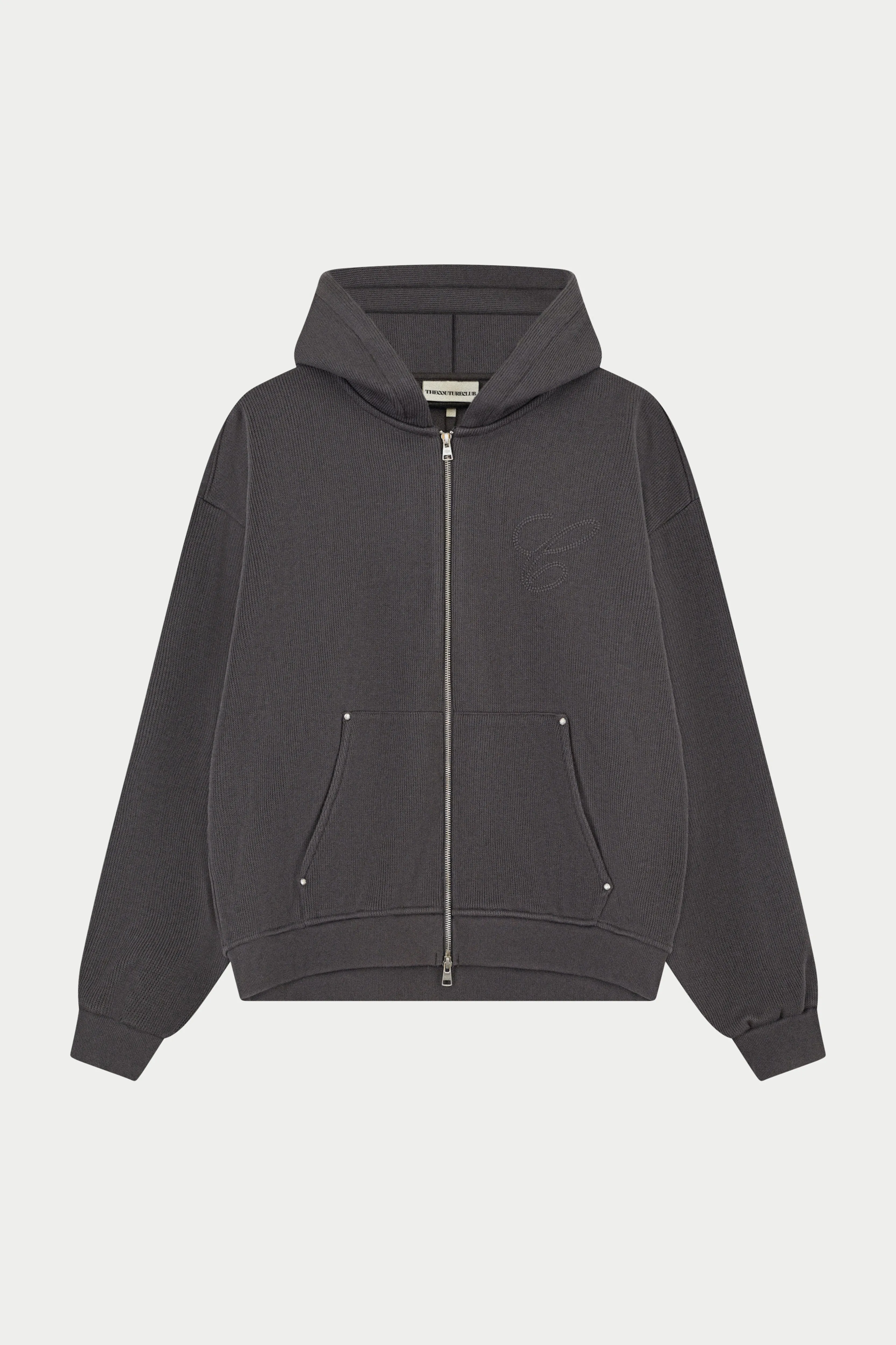 KNIT CONTRAST BINDING ZIP THROUGH HOODIE - CHARCOAL sold by The Couture Club