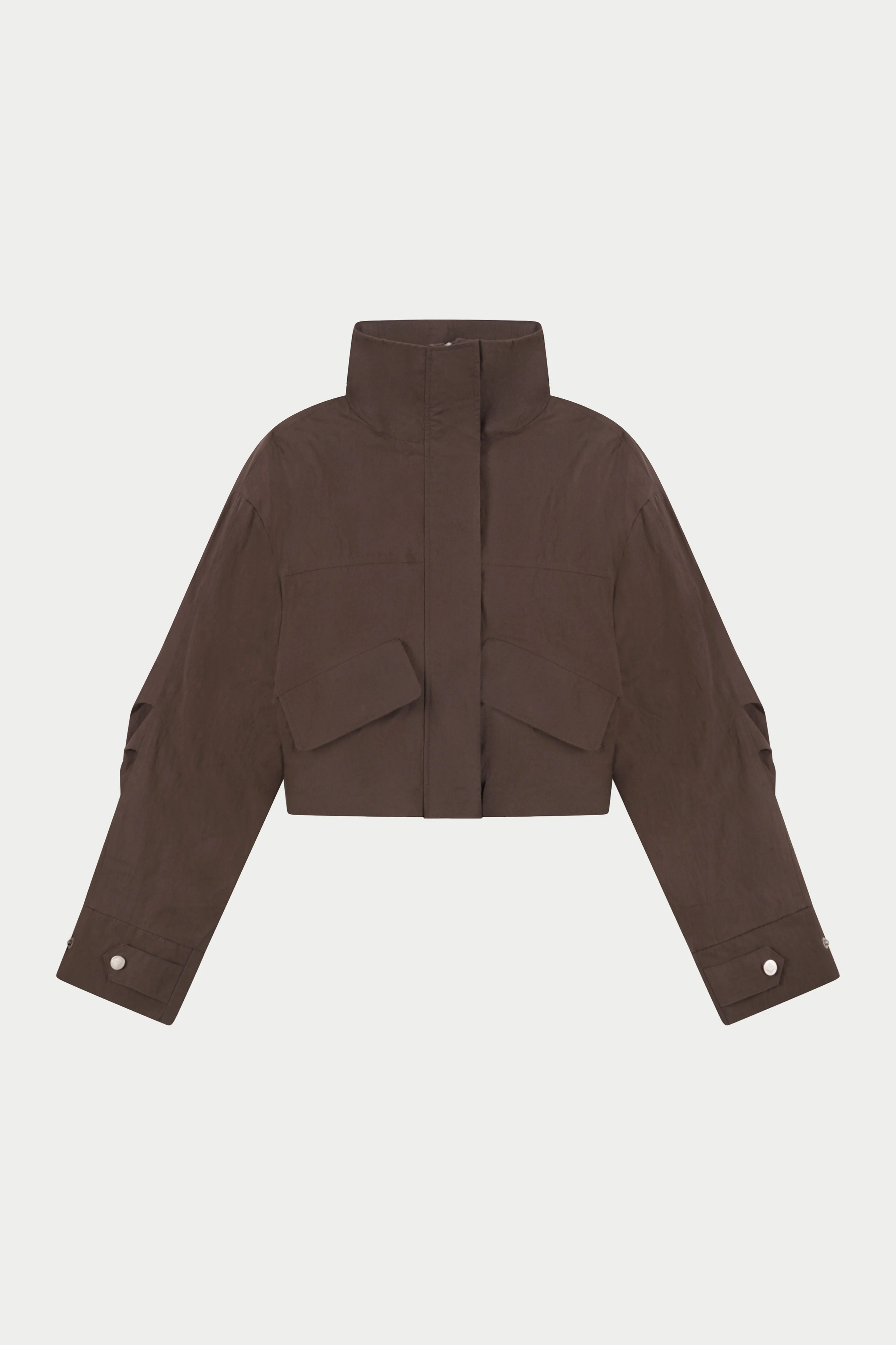 FUNNEL NECK SHELL JACKET - BROWN sold by The Couture Club
