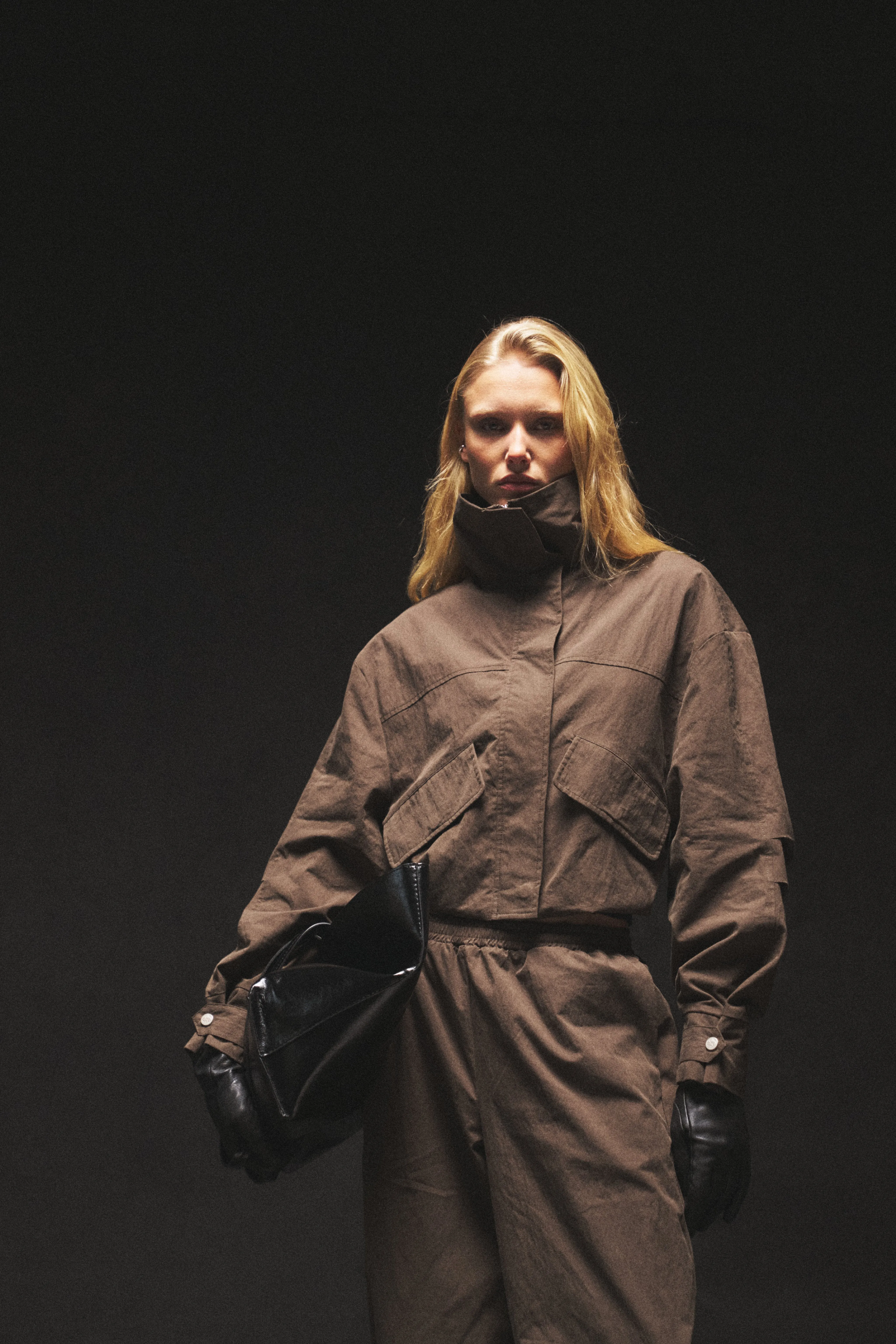 FUNNEL NECK SHELL JACKET - BROWN sold by The Couture Club product image thumbnail 4