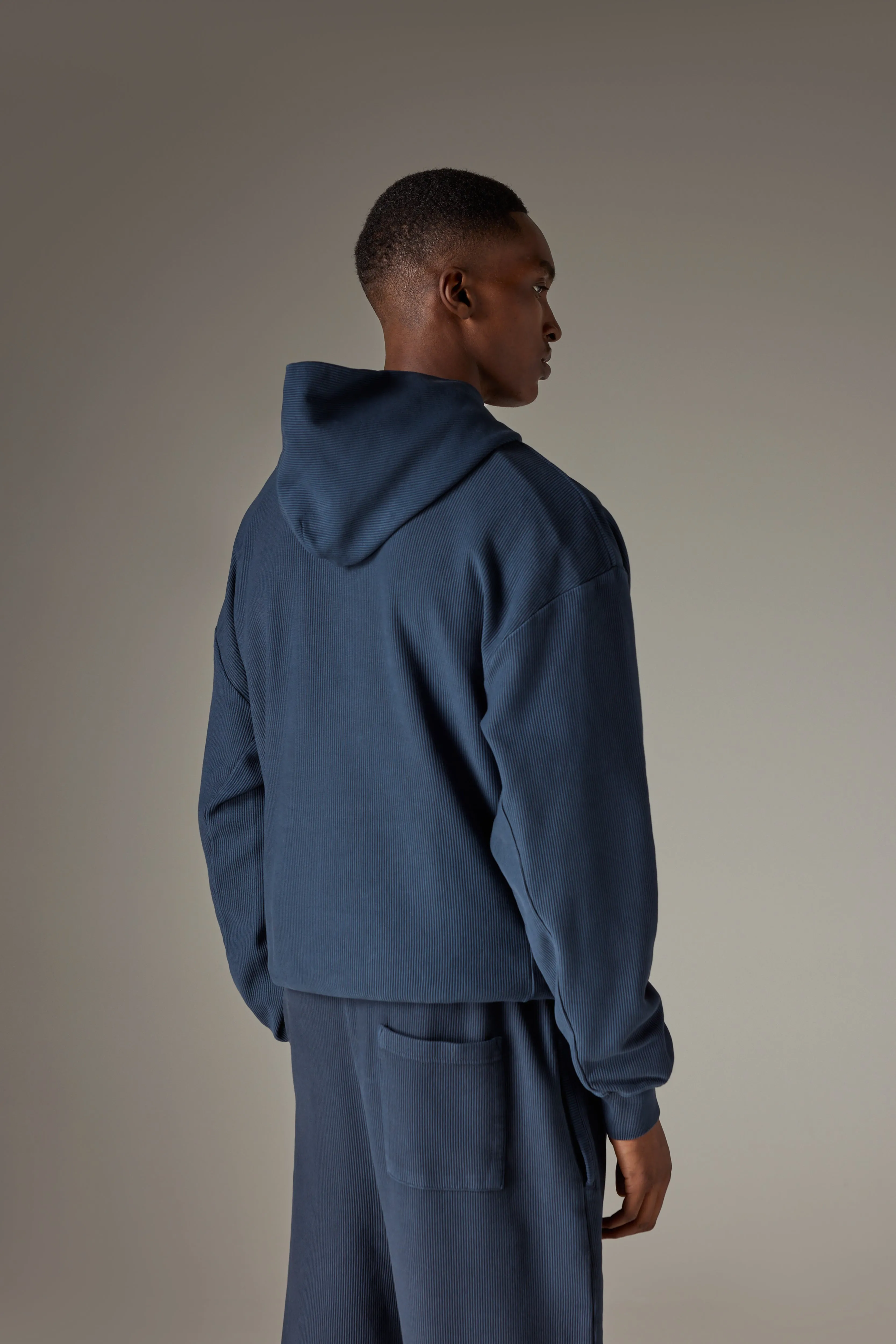 HEAVYWEIGHT WASHED RIBBED HOODIE - NAVY sold by The Couture Club product image thumbnail 5