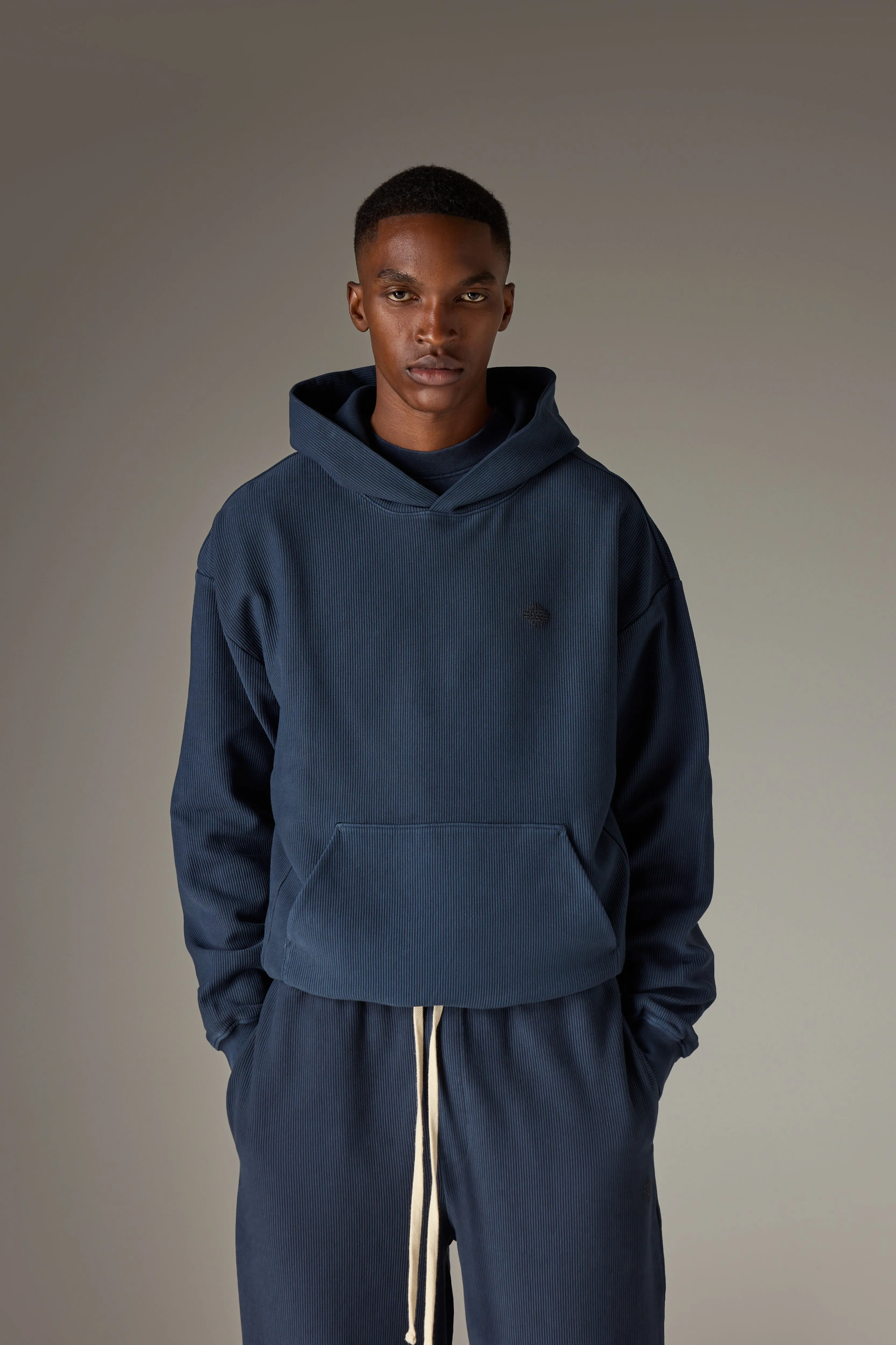 HEAVYWEIGHT WASHED RIBBED HOODIE - NAVY sold by The Couture Club product image thumbnail 2