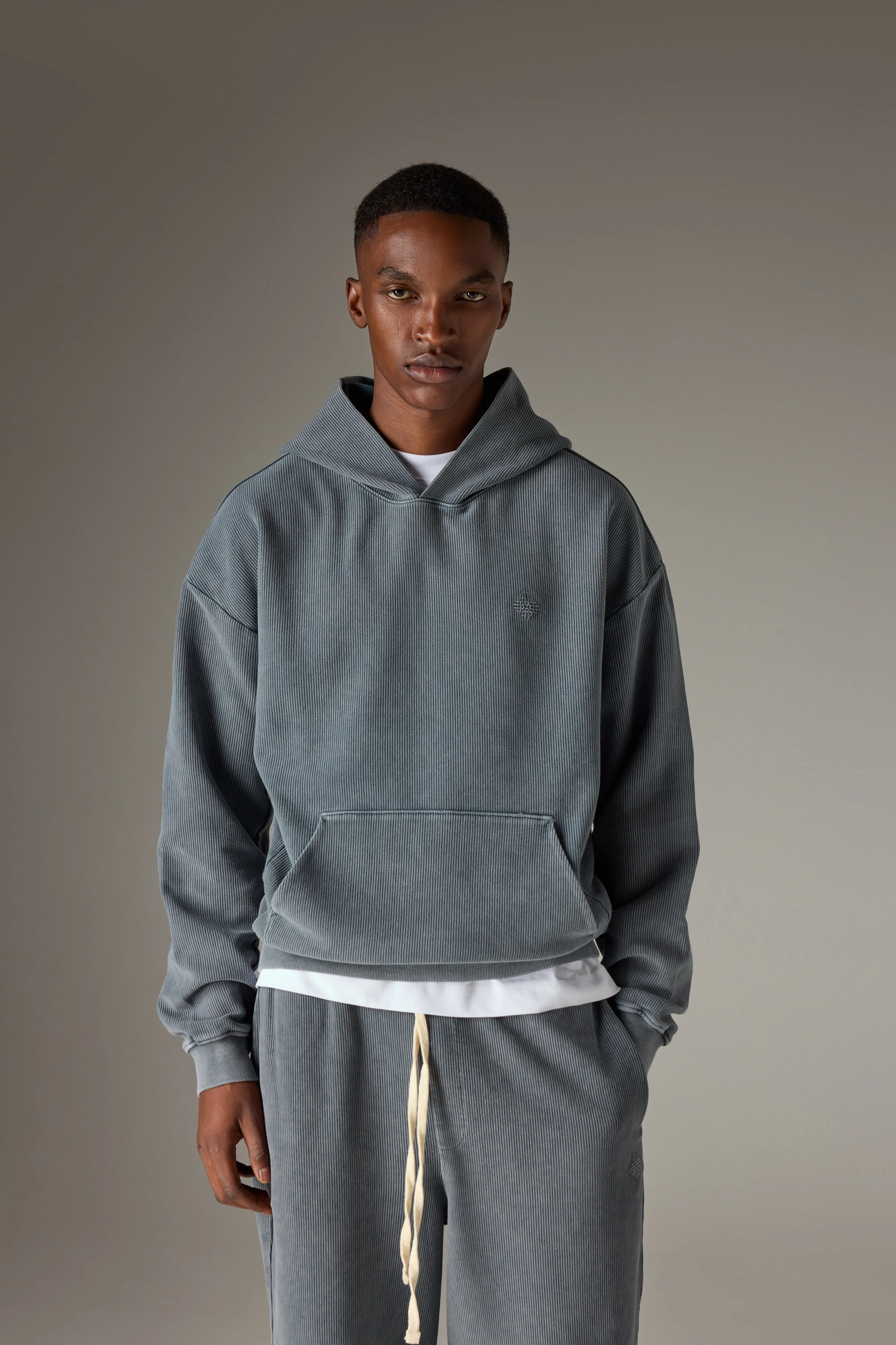 HEAVYWEIGHT WASHED RIBBED HOODIE - GREY sold by The Couture Club product image thumbnail 2
