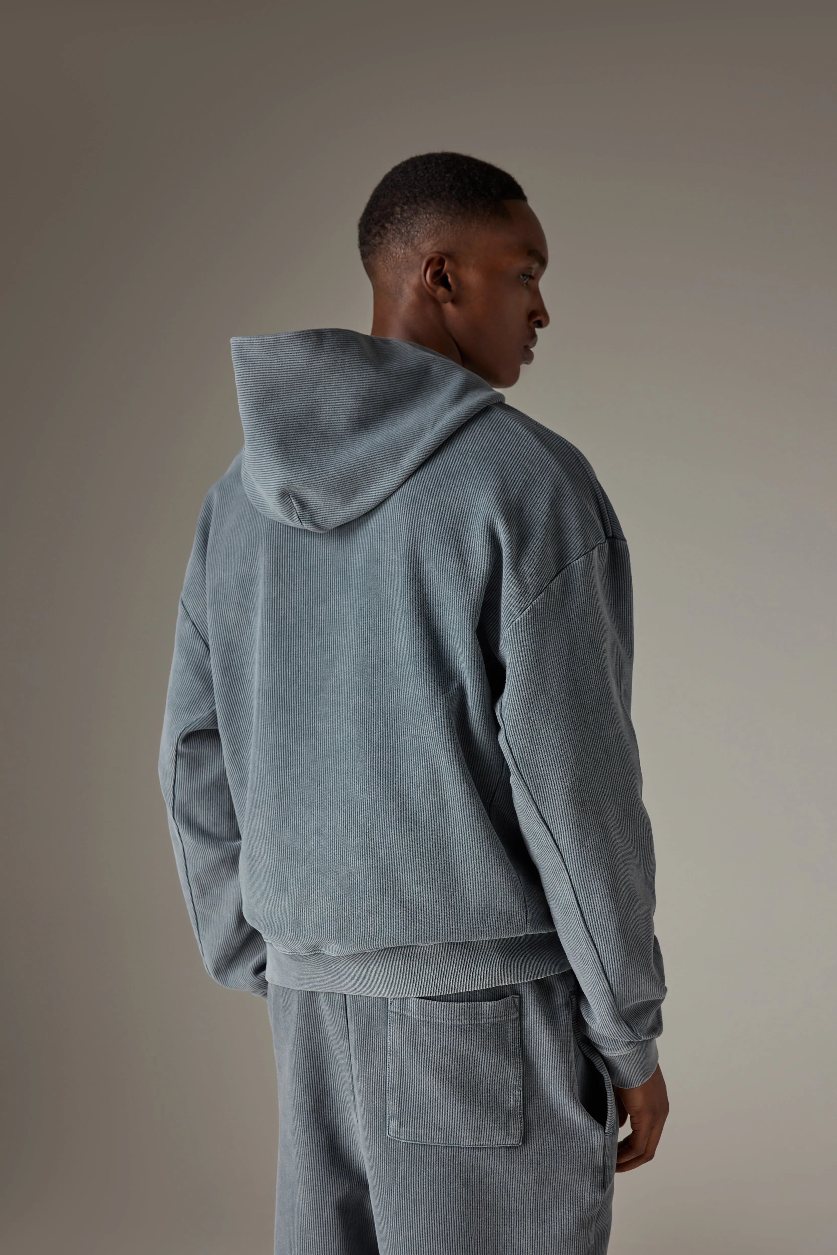 HEAVYWEIGHT WASHED RIBBED HOODIE - GREY sold by The Couture Club product image thumbnail 5