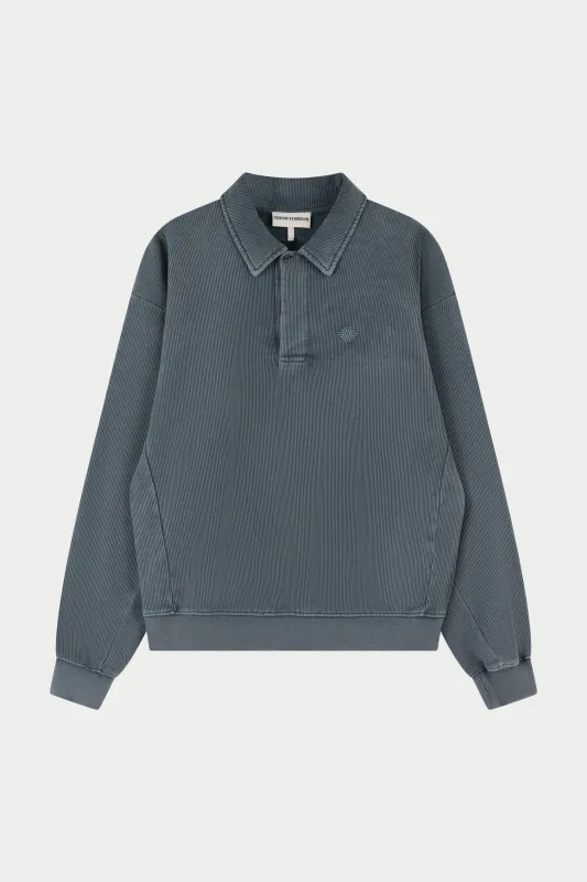 HEAVYWEIGHT WASHED RIBBED POLO SWEATSHIRT - GREY sold by The Couture Club
