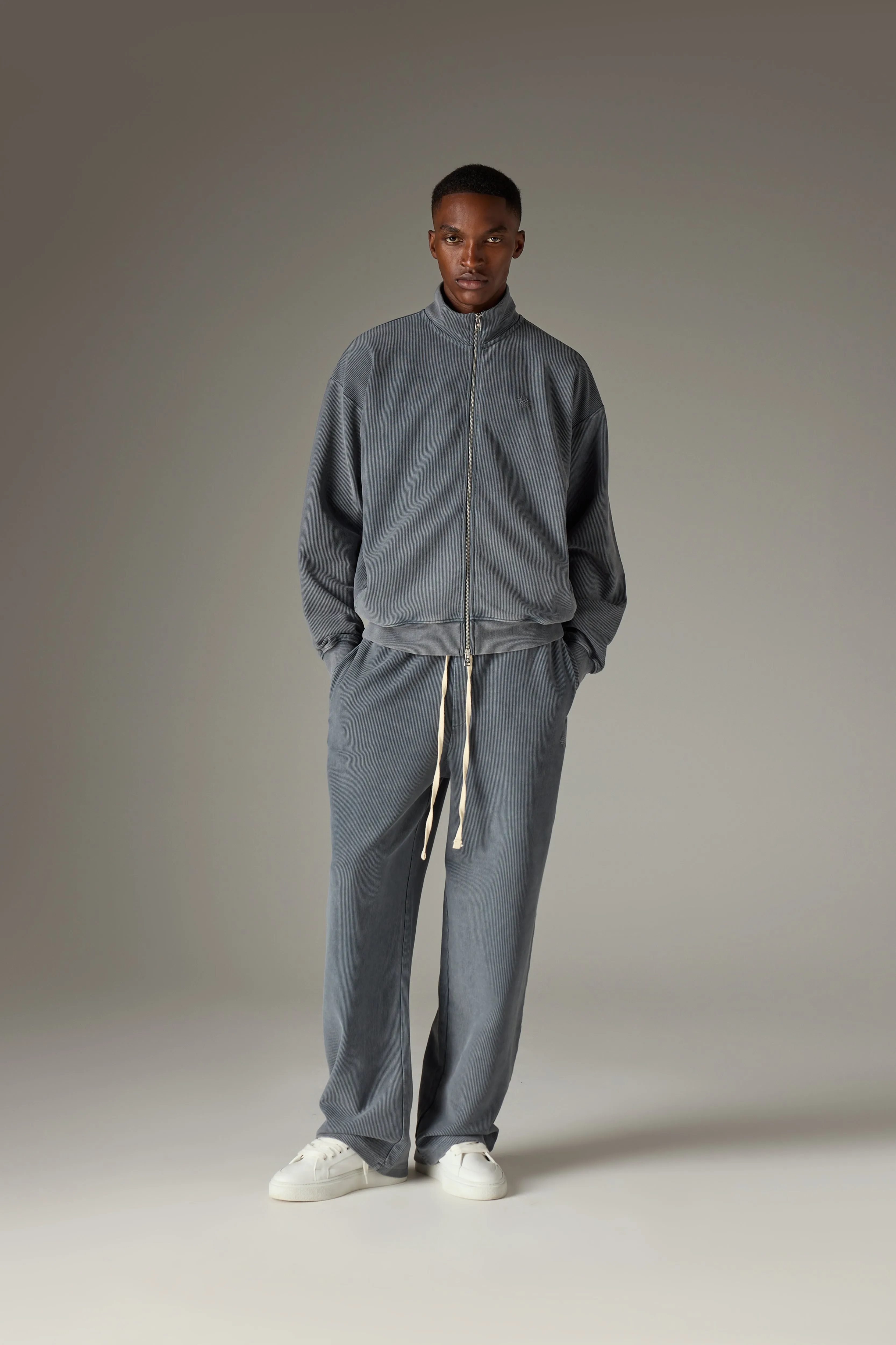 HEAVYWEIGHT WASHED RIBBED ZIP THROUGH FUNNEL NECK - GREY sold by The Couture Club product image thumbnail 5