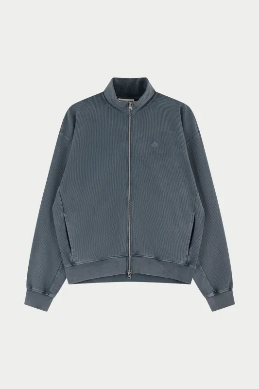 HEAVYWEIGHT WASHED RIBBED ZIP THROUGH FUNNEL NECK - GREY sold by The Couture Club