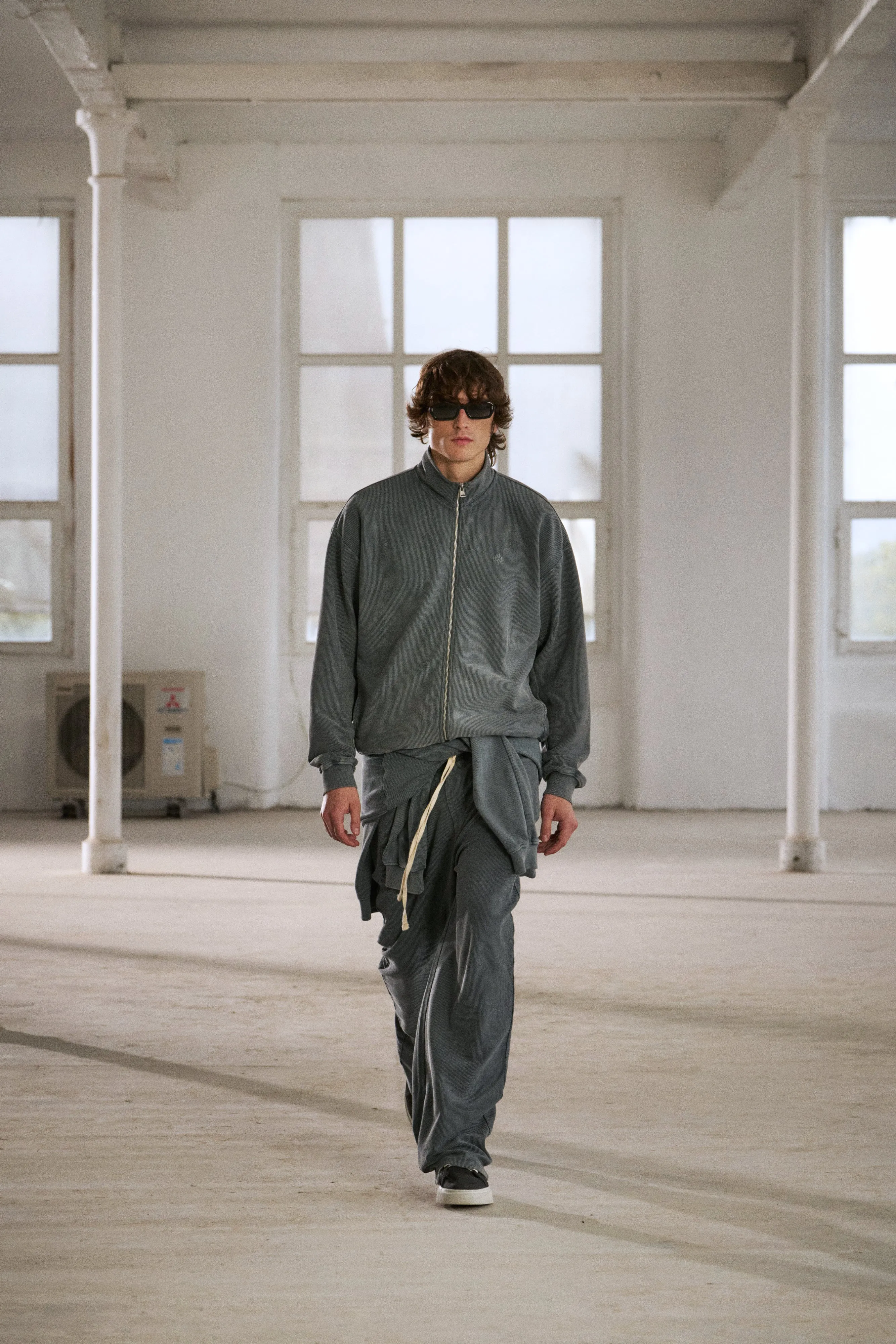 HEAVYWEIGHT WASHED RIBBED ZIP THROUGH FUNNEL NECK - GREY sold by The Couture Club product image thumbnail 3