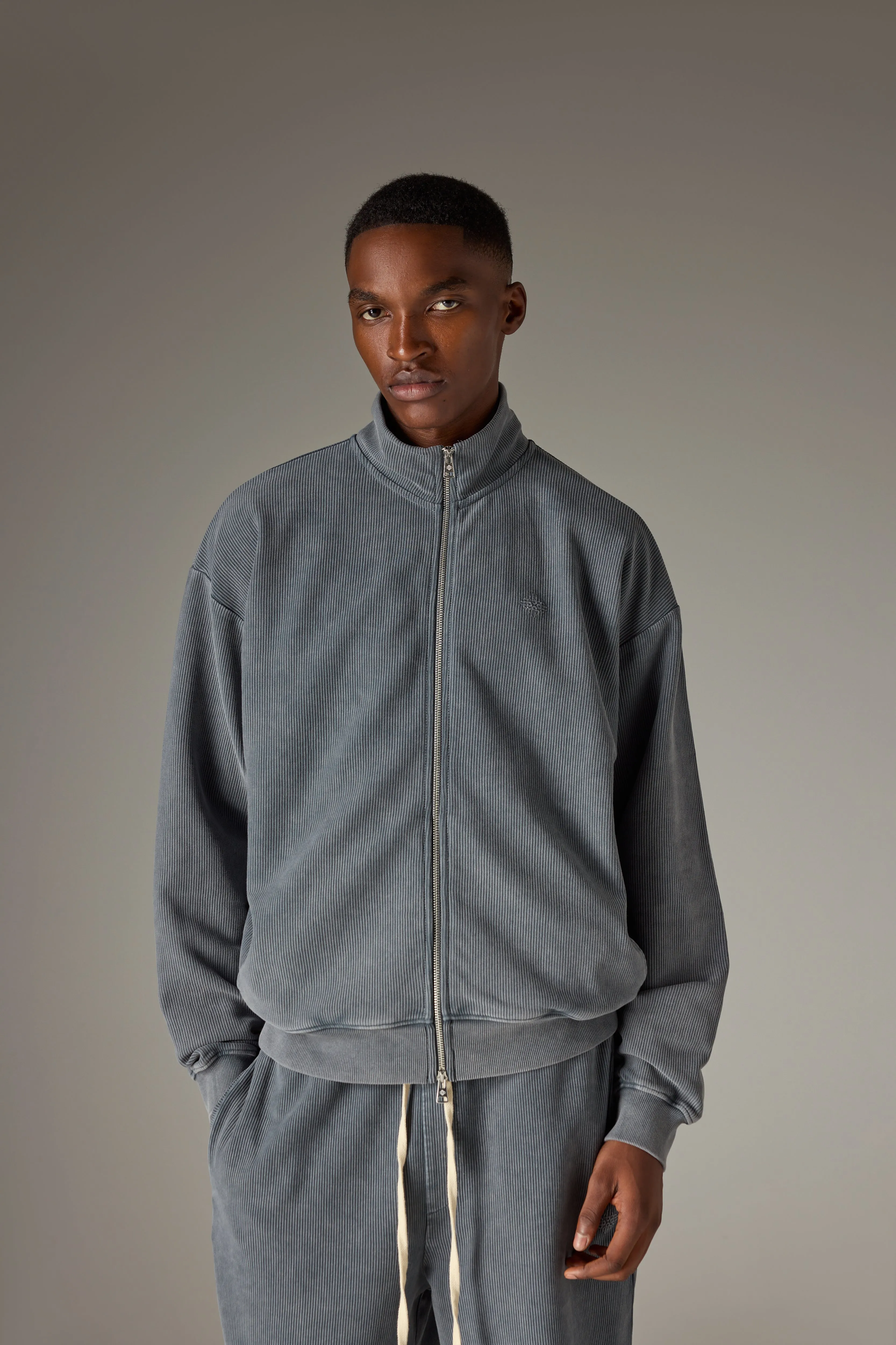 HEAVYWEIGHT WASHED RIBBED ZIP THROUGH FUNNEL NECK - GREY sold by The Couture Club product image thumbnail 4