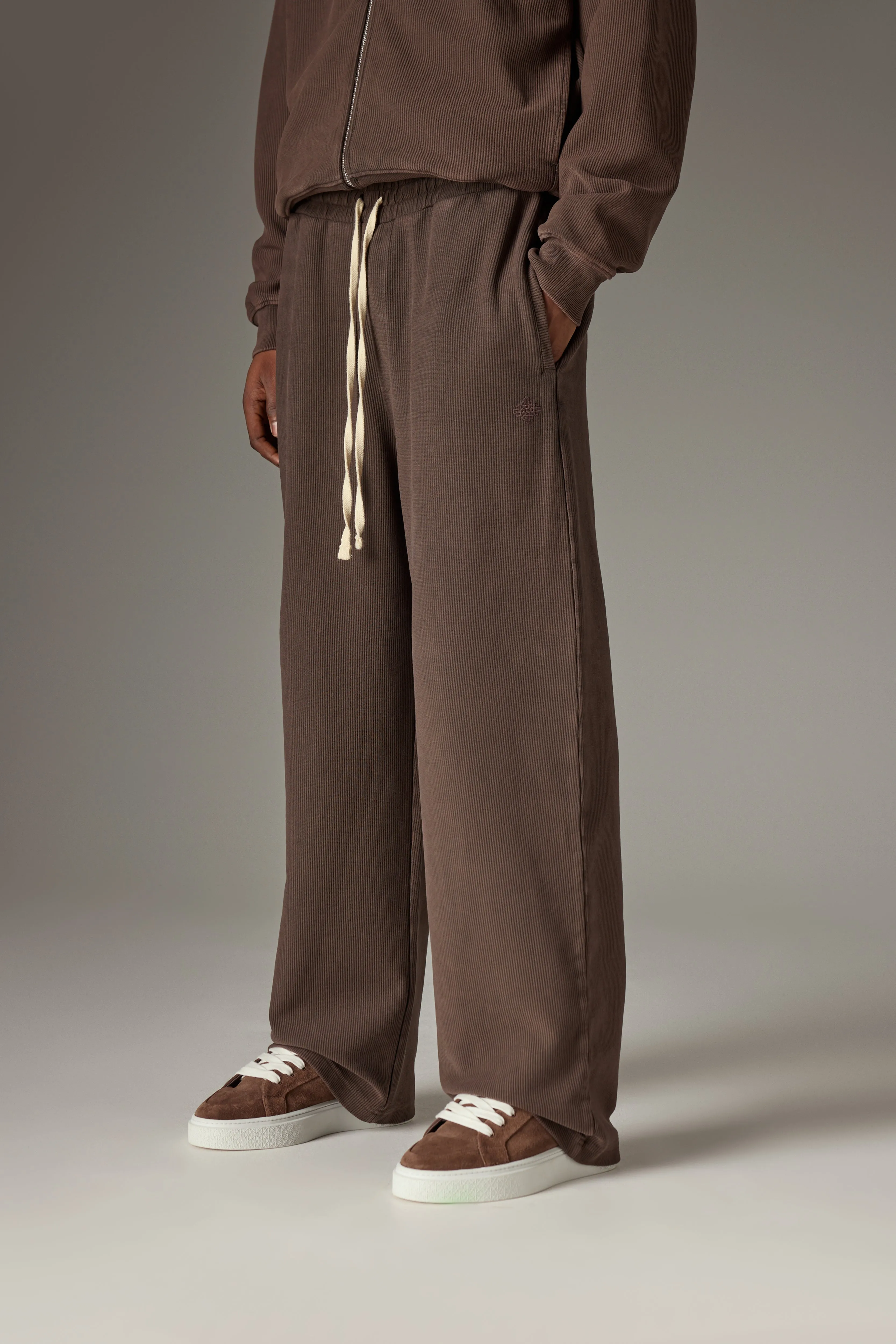 HEAVYWEIGHT WASHED RIBBED JERSEY JOGGERS - BROWN sold by The Couture Club product image thumbnail 2