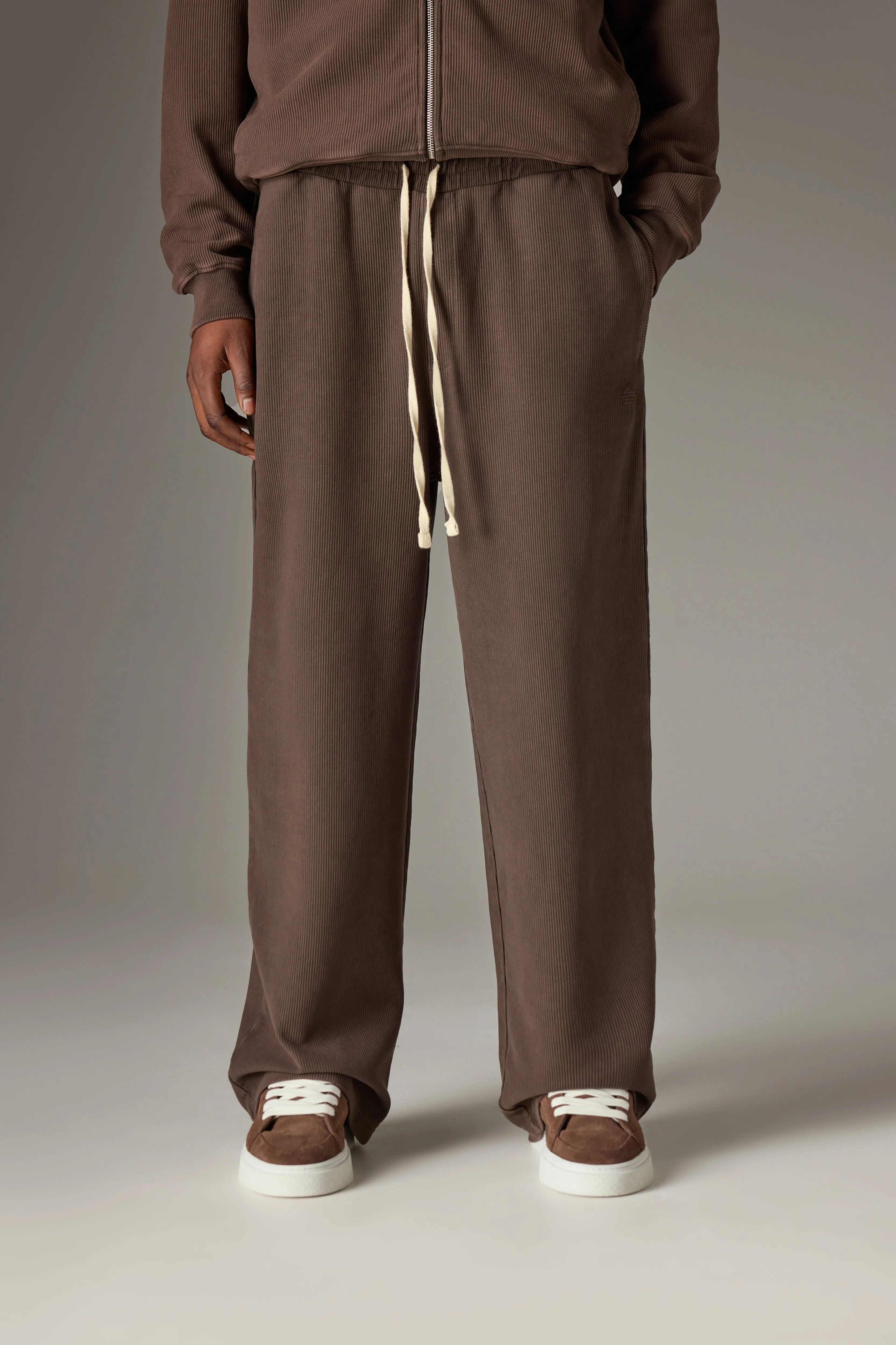 HEAVYWEIGHT WASHED RIBBED JERSEY JOGGERS - BROWN sold by The Couture Club product image thumbnail 4