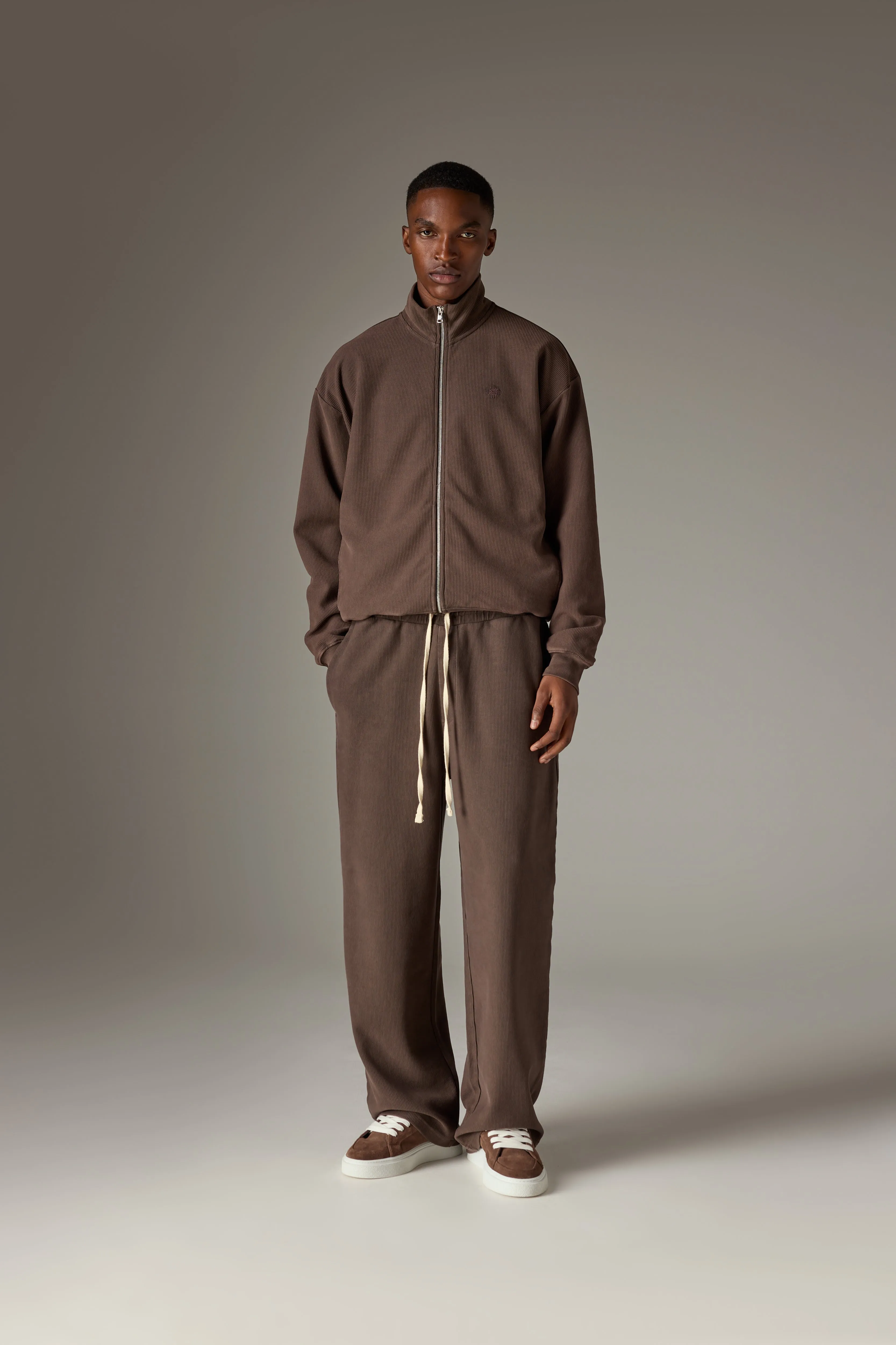 HEAVYWEIGHT WASHED RIBBED JERSEY JOGGERS - BROWN sold by The Couture Club product image thumbnail 3