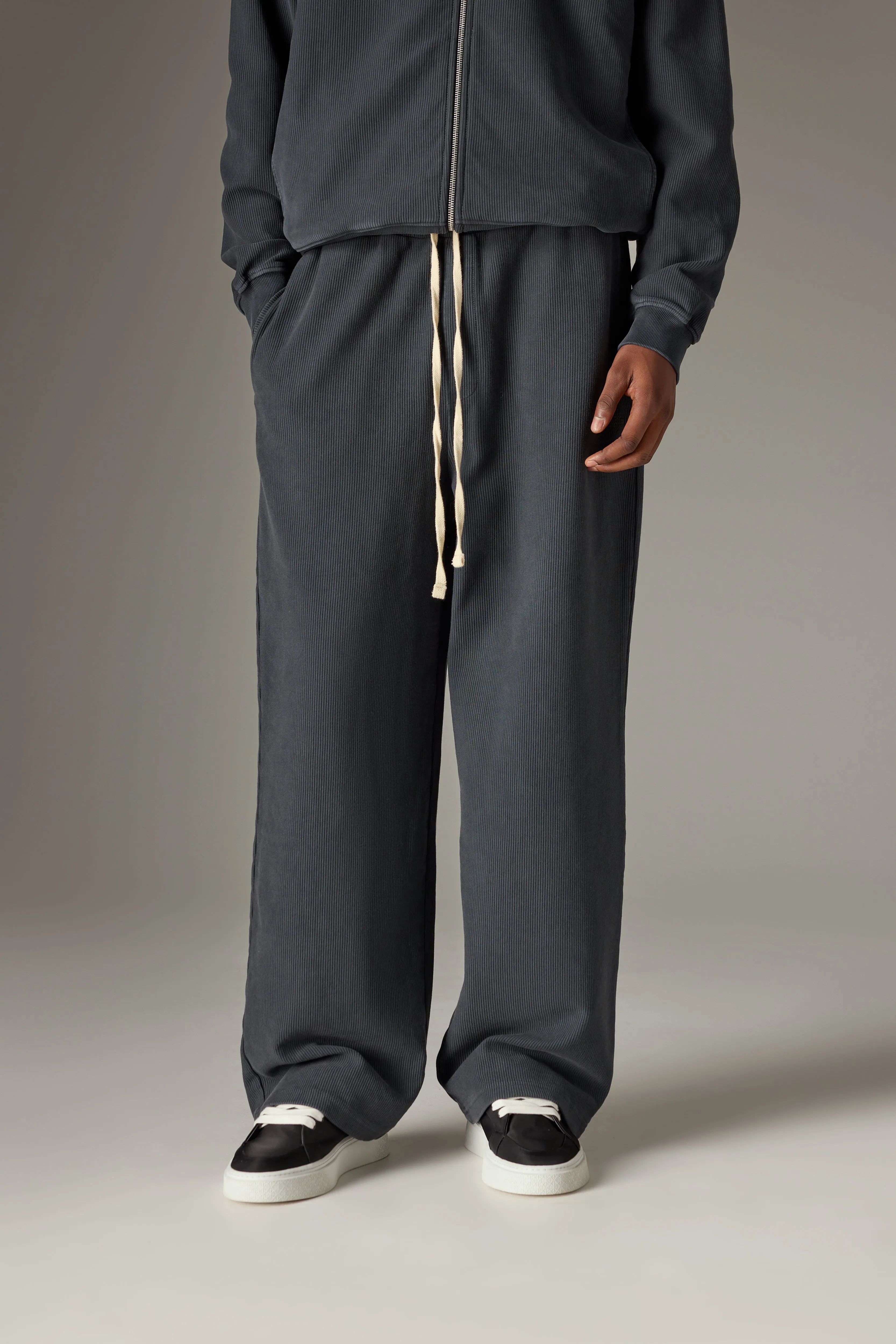 HEAVYWEIGHT WASHED RIBBED JERSEY JOGGERS - WASHED BLACK sold by The Couture Club product image thumbnail 4