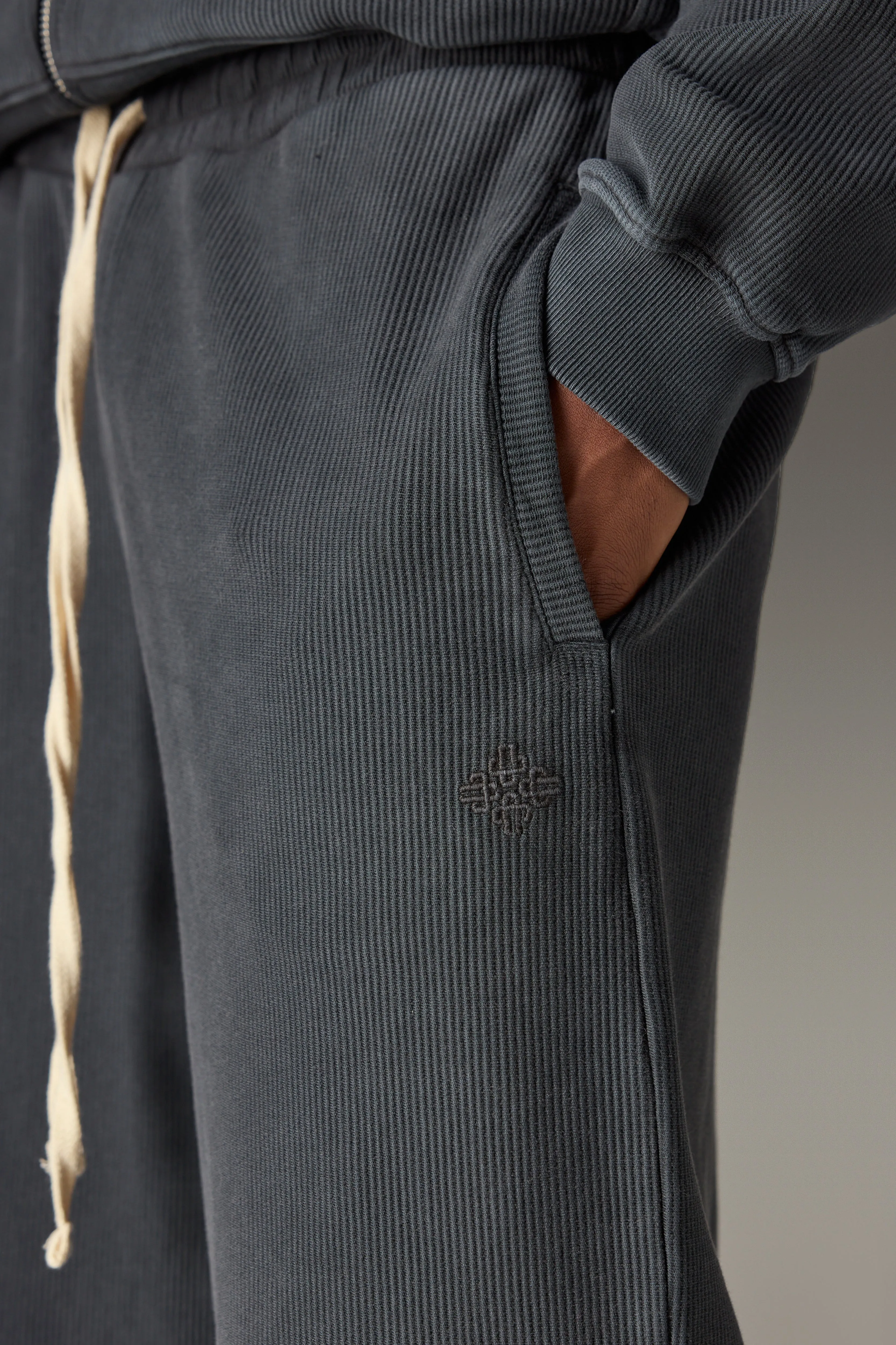 HEAVYWEIGHT WASHED RIBBED JERSEY JOGGERS - WASHED BLACK sold by The Couture Club product image thumbnail 5
