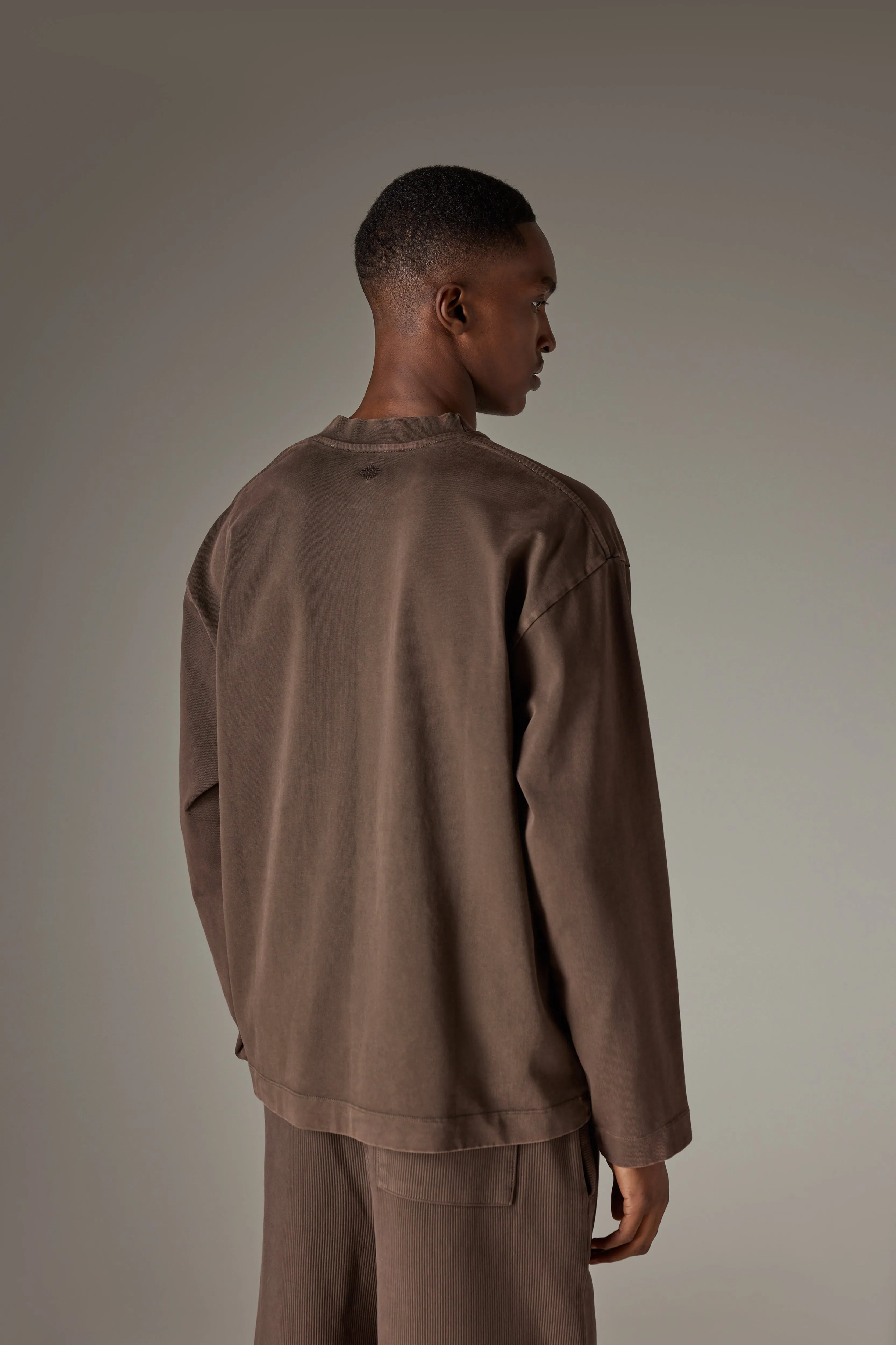 WASHED LONG SLEEVE T-SHIRT - BROWN sold by The Couture Club product image thumbnail 5