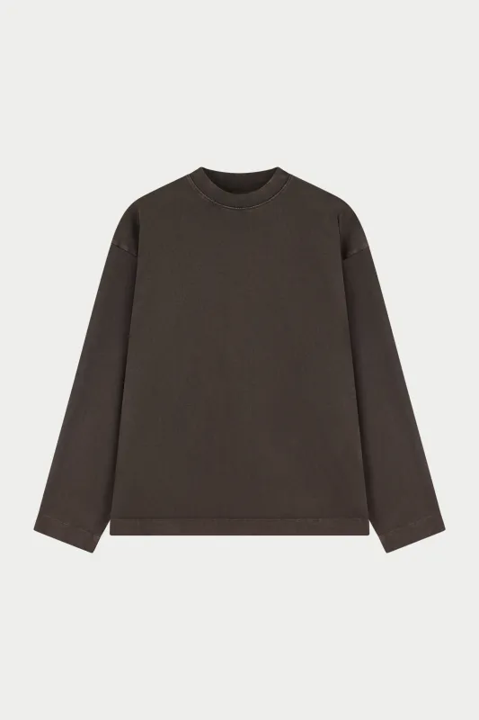 WASHED LONG SLEEVE T-SHIRT - BROWN sold by The Couture Club