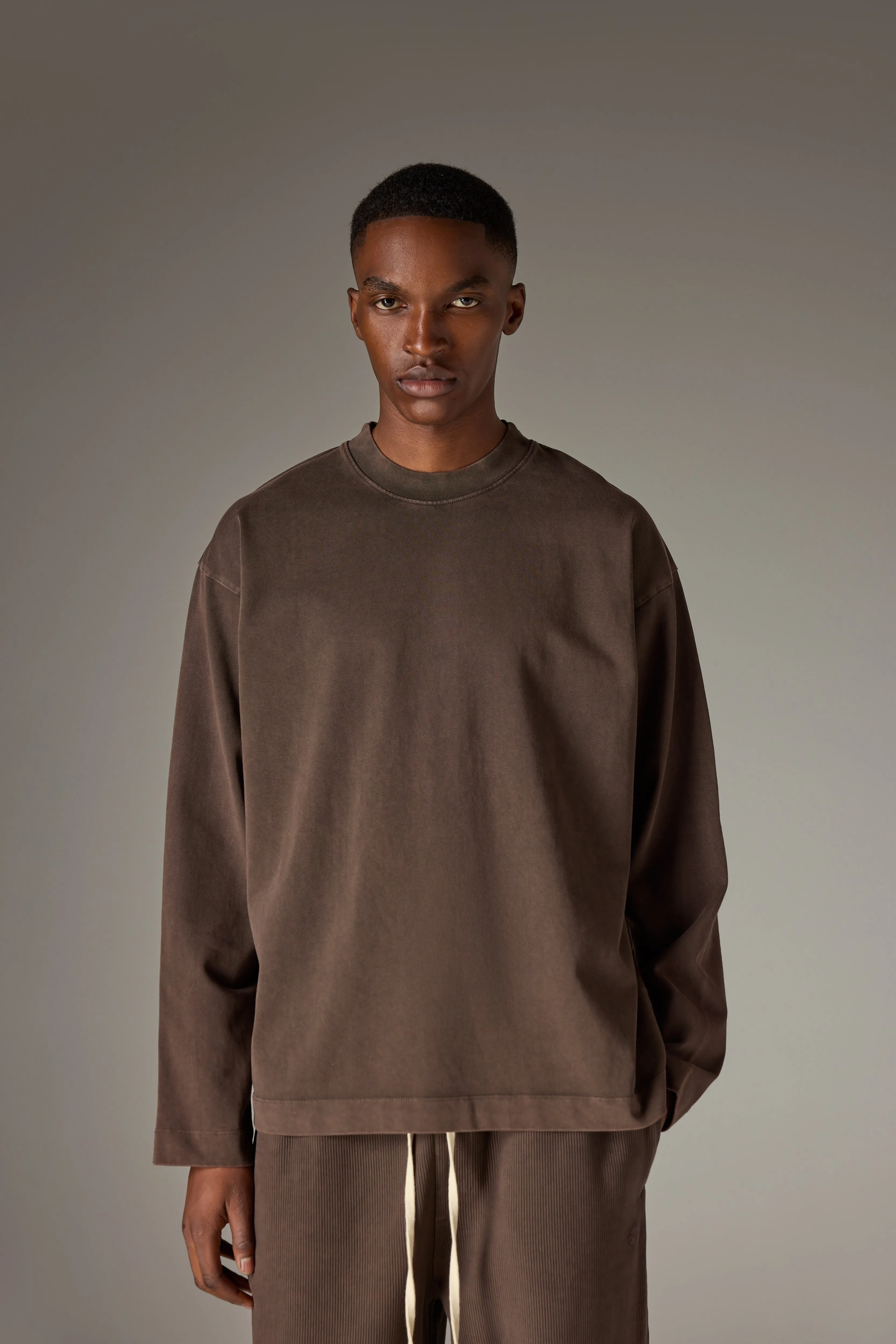 WASHED LONG SLEEVE T-SHIRT - BROWN sold by The Couture Club product image thumbnail 2