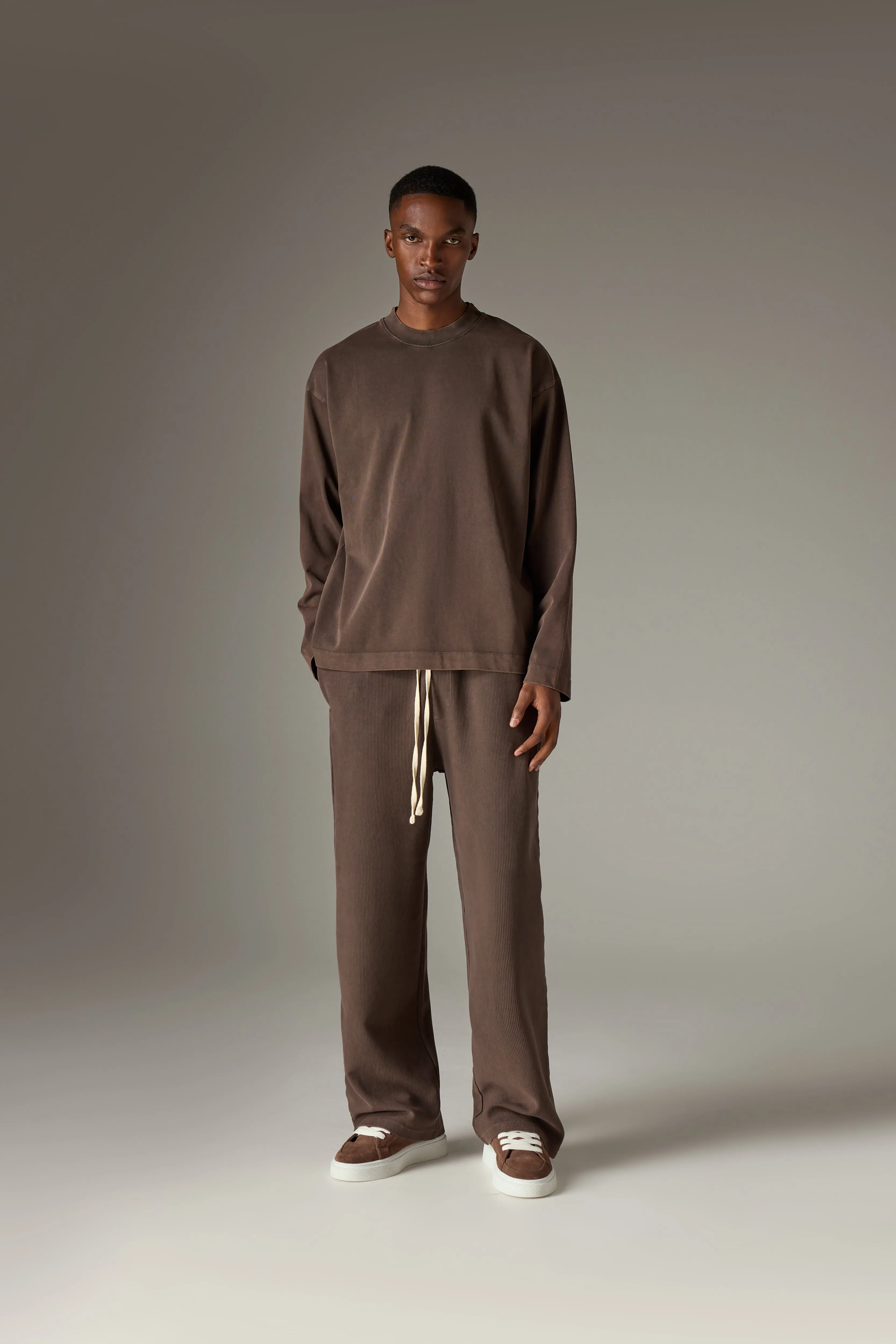 WASHED LONG SLEEVE T-SHIRT - BROWN sold by The Couture Club product image thumbnail 3