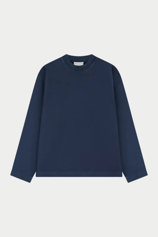 WASHED LONG SLEEVE T-SHIRT - NAVY sold by The Couture Club