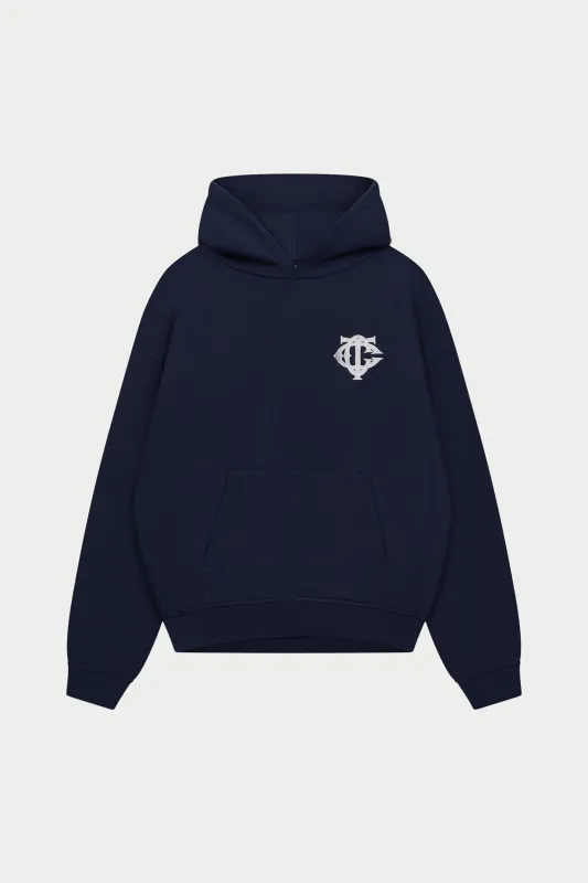HEAVYWEIGHT MONOGRAM APPLIQUE EMBLEM HOODIE - NAVY sold by The Couture Club