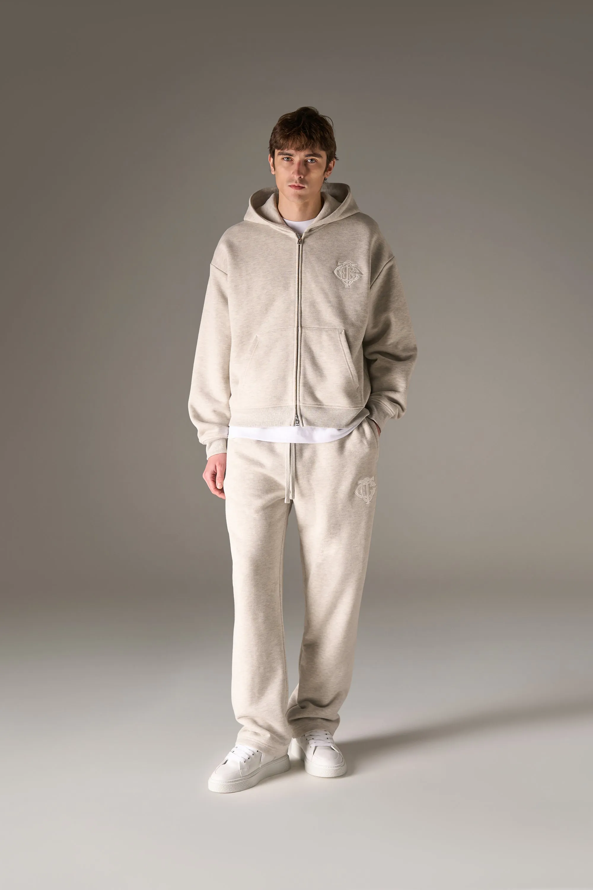 HEAVYWEIGHT MONOGRAM APPLIQUE EMBLEM ZIP THROUGH - GREY MARL sold by The Couture Club product image thumbnail 5