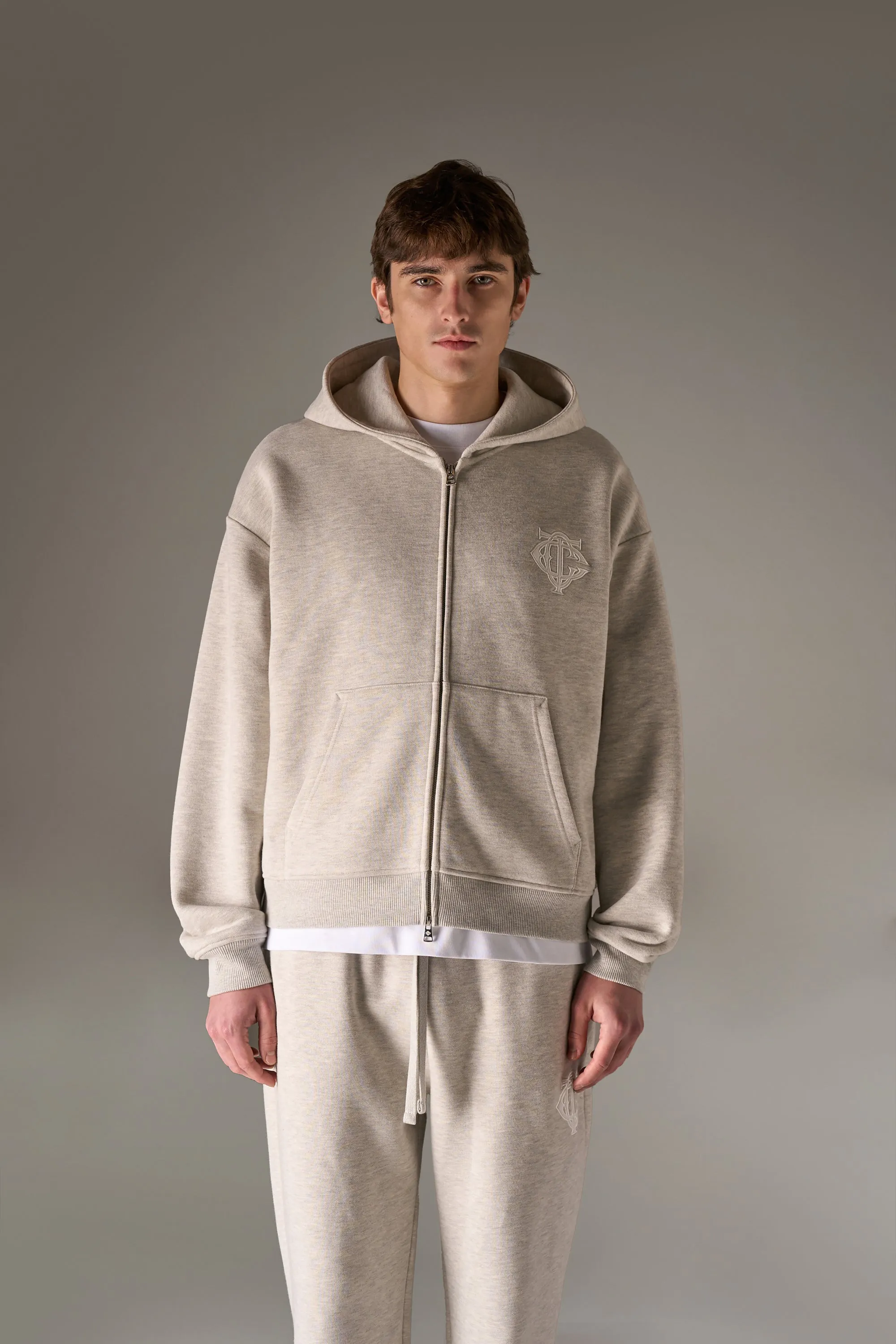 HEAVYWEIGHT MONOGRAM APPLIQUE EMBLEM ZIP THROUGH - GREY MARL sold by The Couture Club product image thumbnail 4