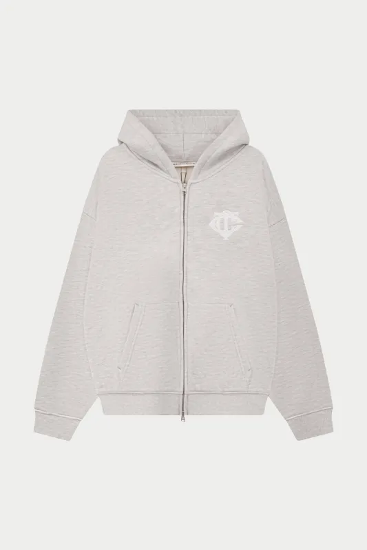 HEAVYWEIGHT MONOGRAM APPLIQUE EMBLEM ZIP THROUGH - GREY MARL sold by The Couture Club