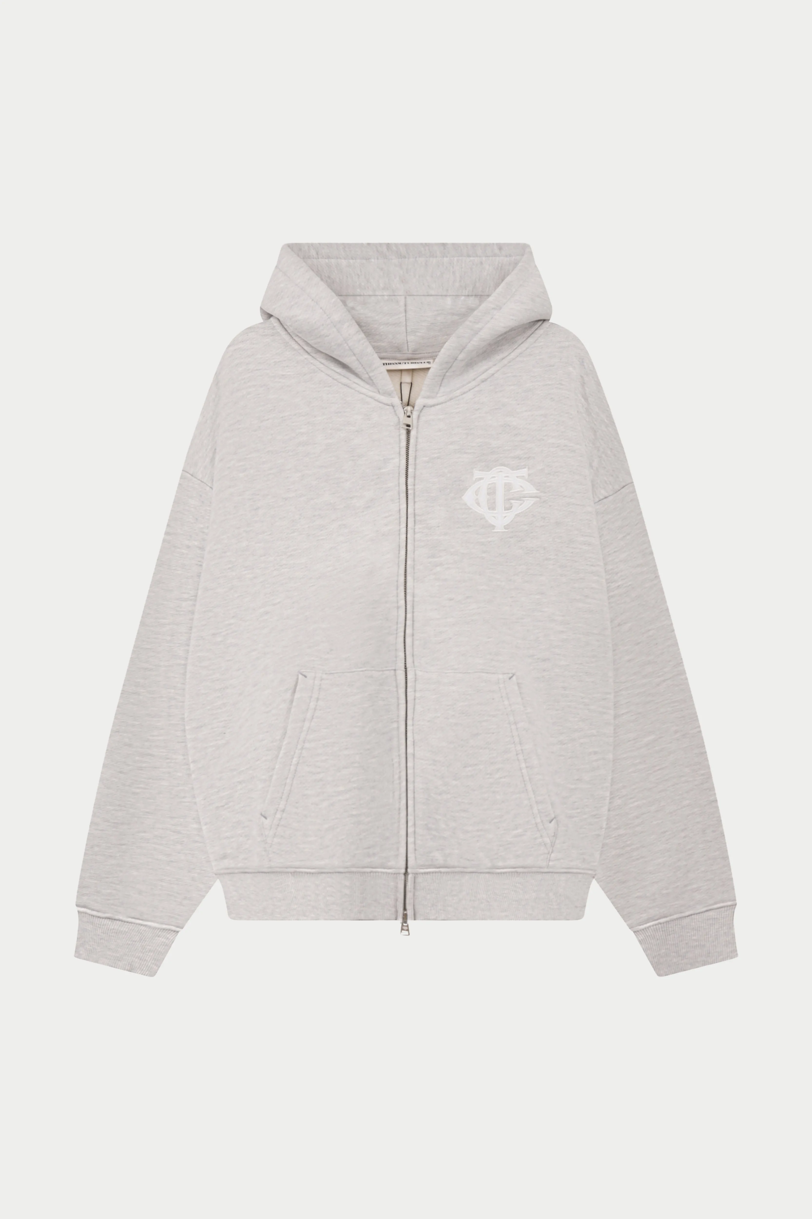 HEAVYWEIGHT MONOGRAM APPLIQUE EMBLEM ZIP THROUGH - GREY MARL sold by The Couture Club
