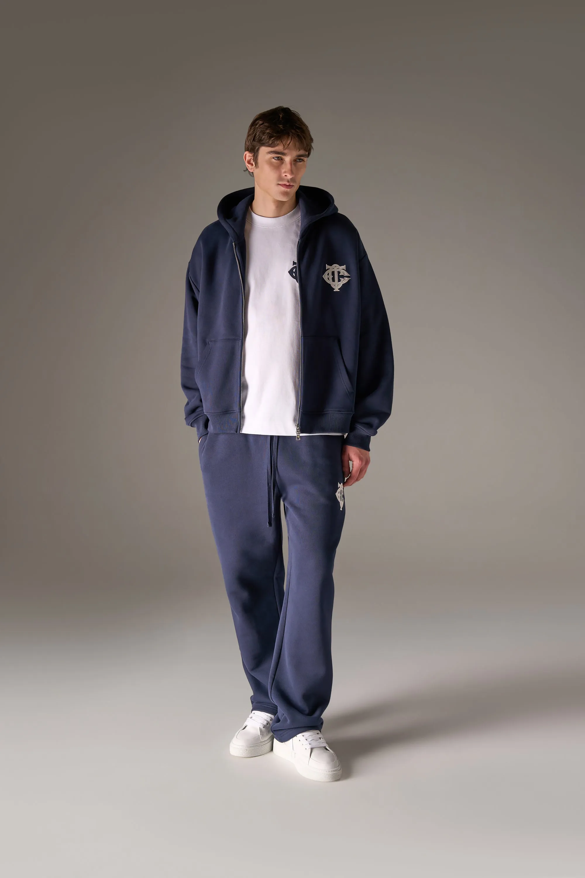 HEAVYWEIGHT MONOGRAM APPLIQUE EMBLEM ZIP THROUGH - NAVY sold by The Couture Club product image thumbnail 3