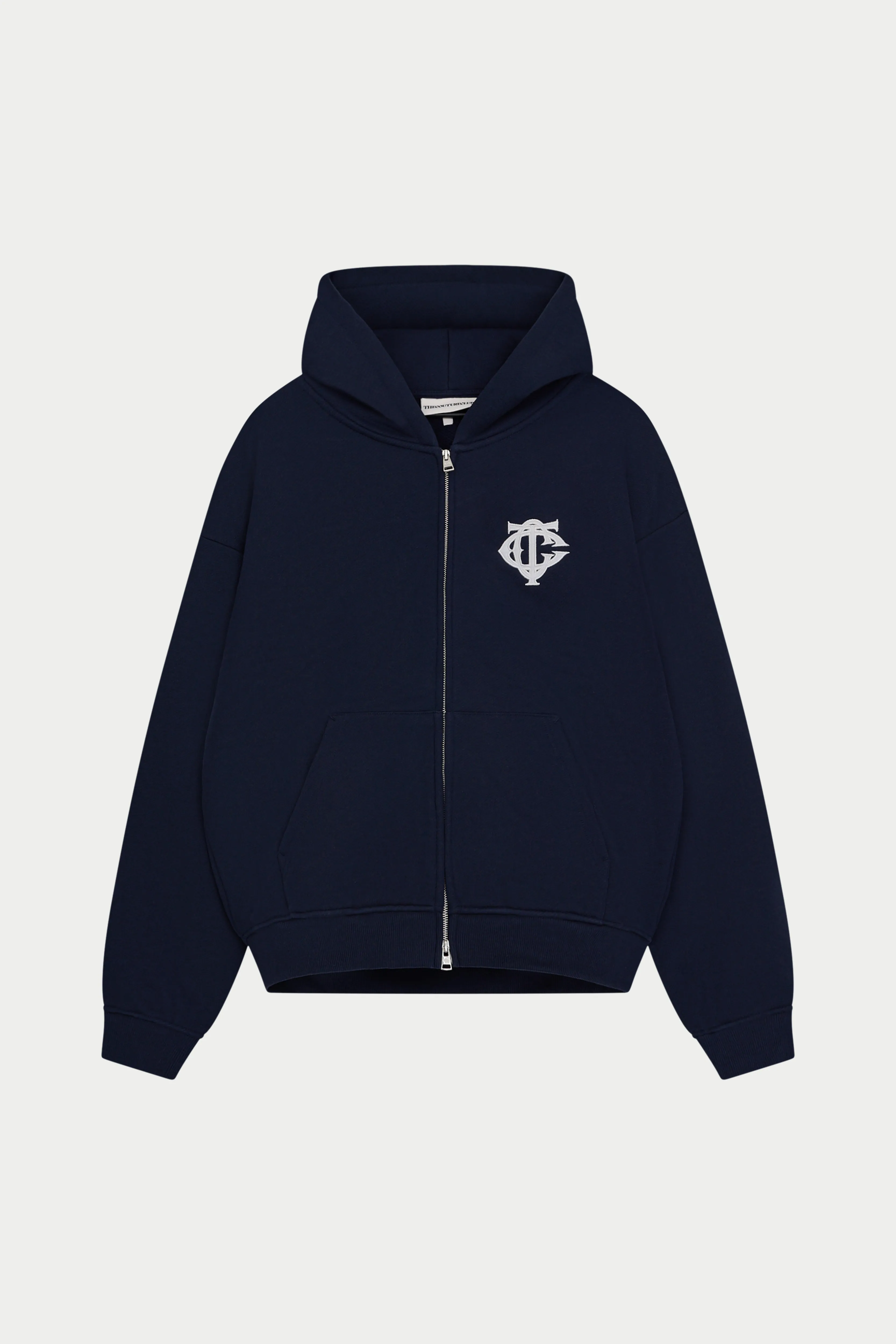 HEAVYWEIGHT MONOGRAM APPLIQUE EMBLEM ZIP THROUGH - NAVY sold by The Couture Club