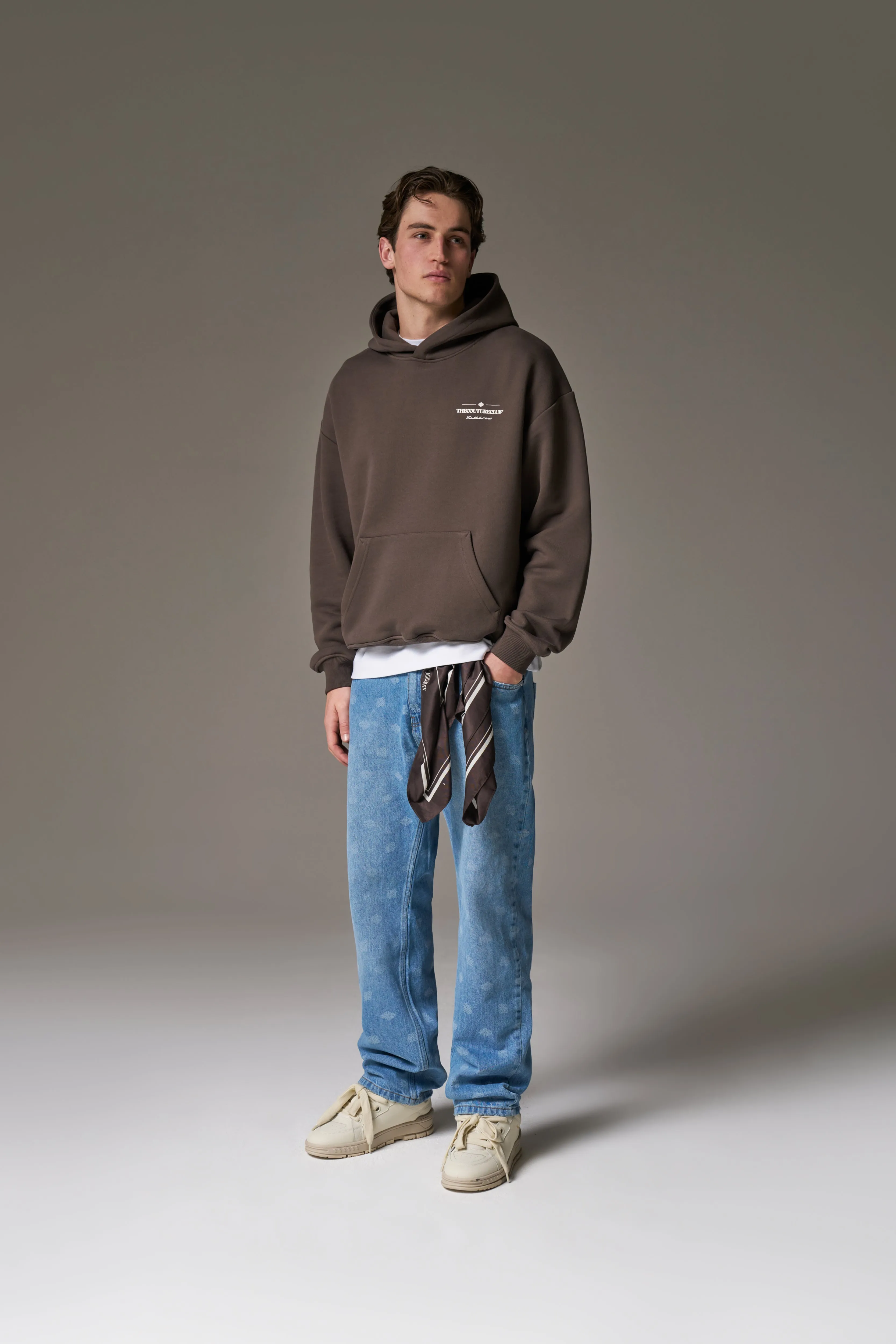 MIXED FONT GRAPHIC HOODIE - BROWN sold by The Couture Club product image thumbnail 3