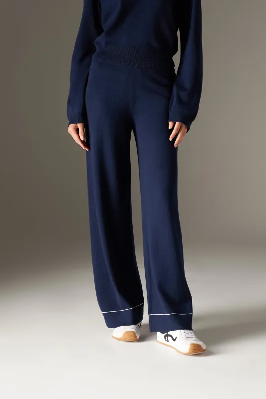 KNITTED PANEL TROUSERS - NAVY sold by The Couture Club