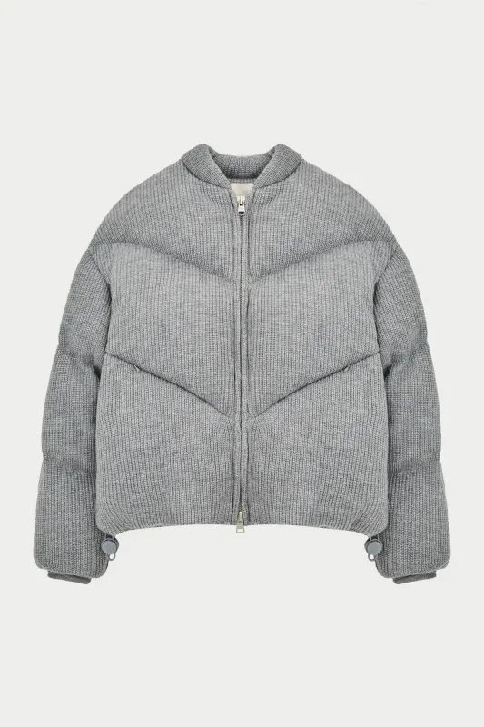 KNITTED CHEVRON PANELLED PUFFER COAT - GREY MARL sold by The Couture Club