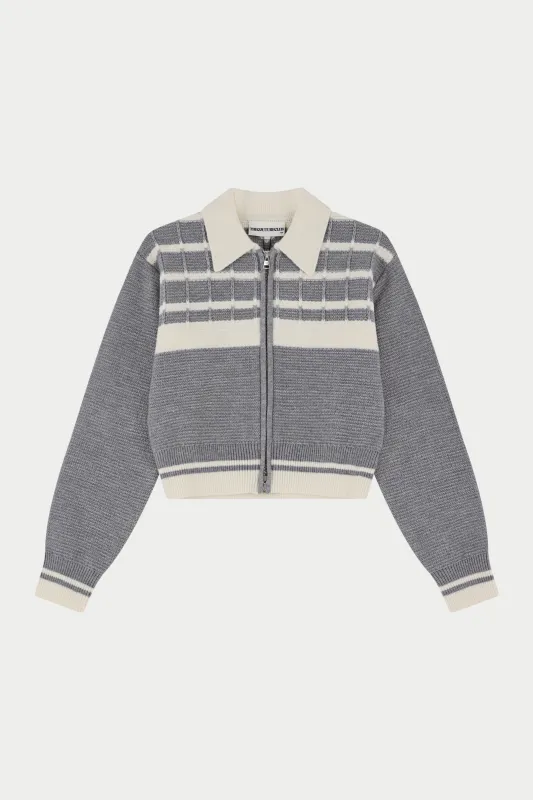 CONTRAST STRIPE KNITTED ZIP THROUGH - GREY sold by The Couture Club