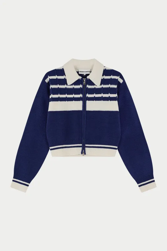 CONTRAST STRIPE KNITTED ZIP THROUGH - NAVY sold by The Couture Club