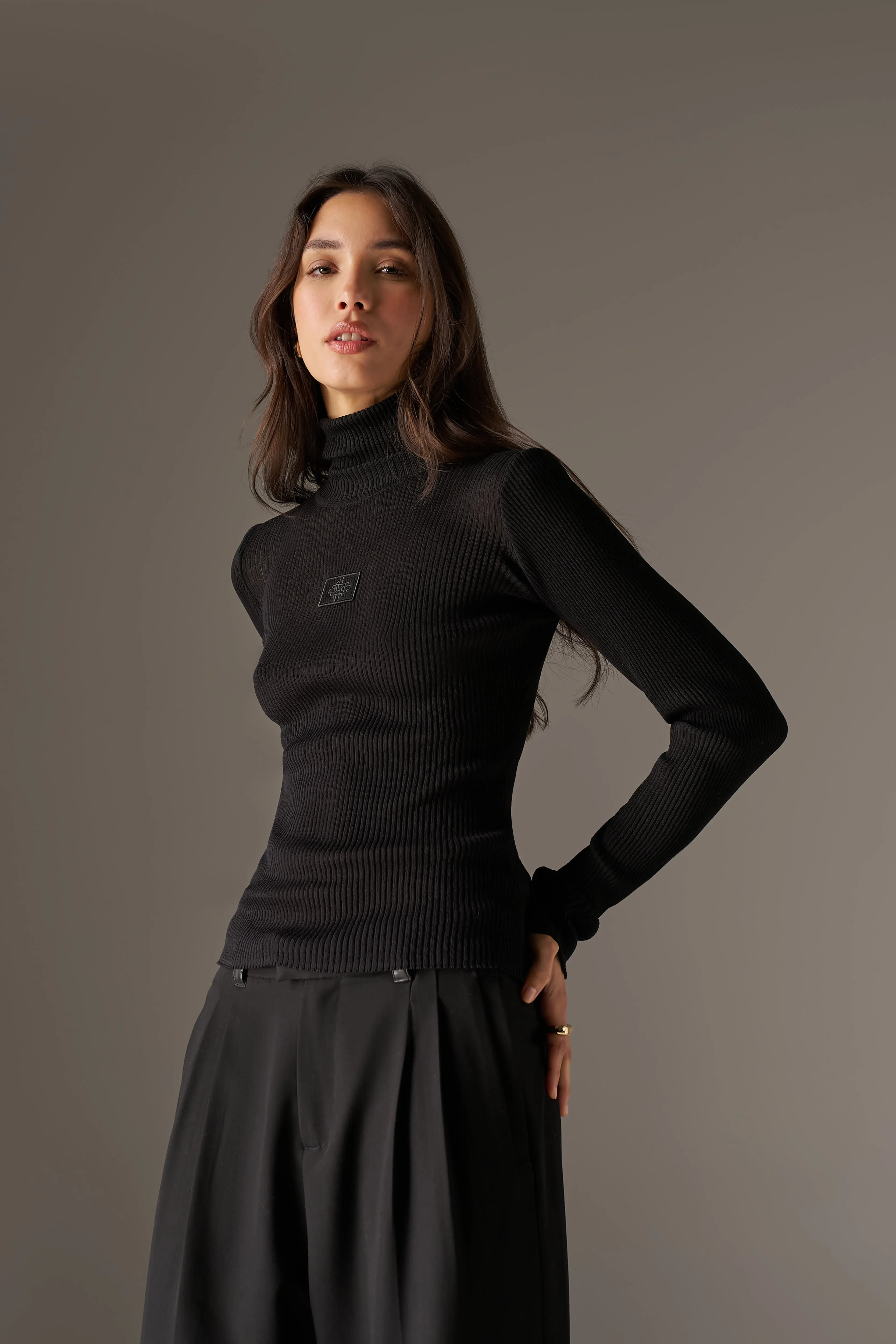 RIBBED ROLL NECK TOP - BLACK sold by The Couture Club product image thumbnail 5