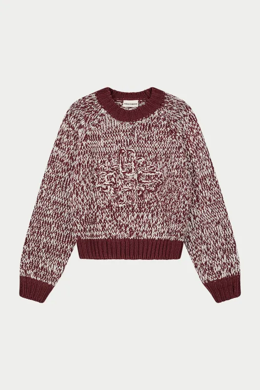 EMBLEM MIXED YARN OVERSIZED KNIT JUMPER - BURGUNDY sold by The Couture Club