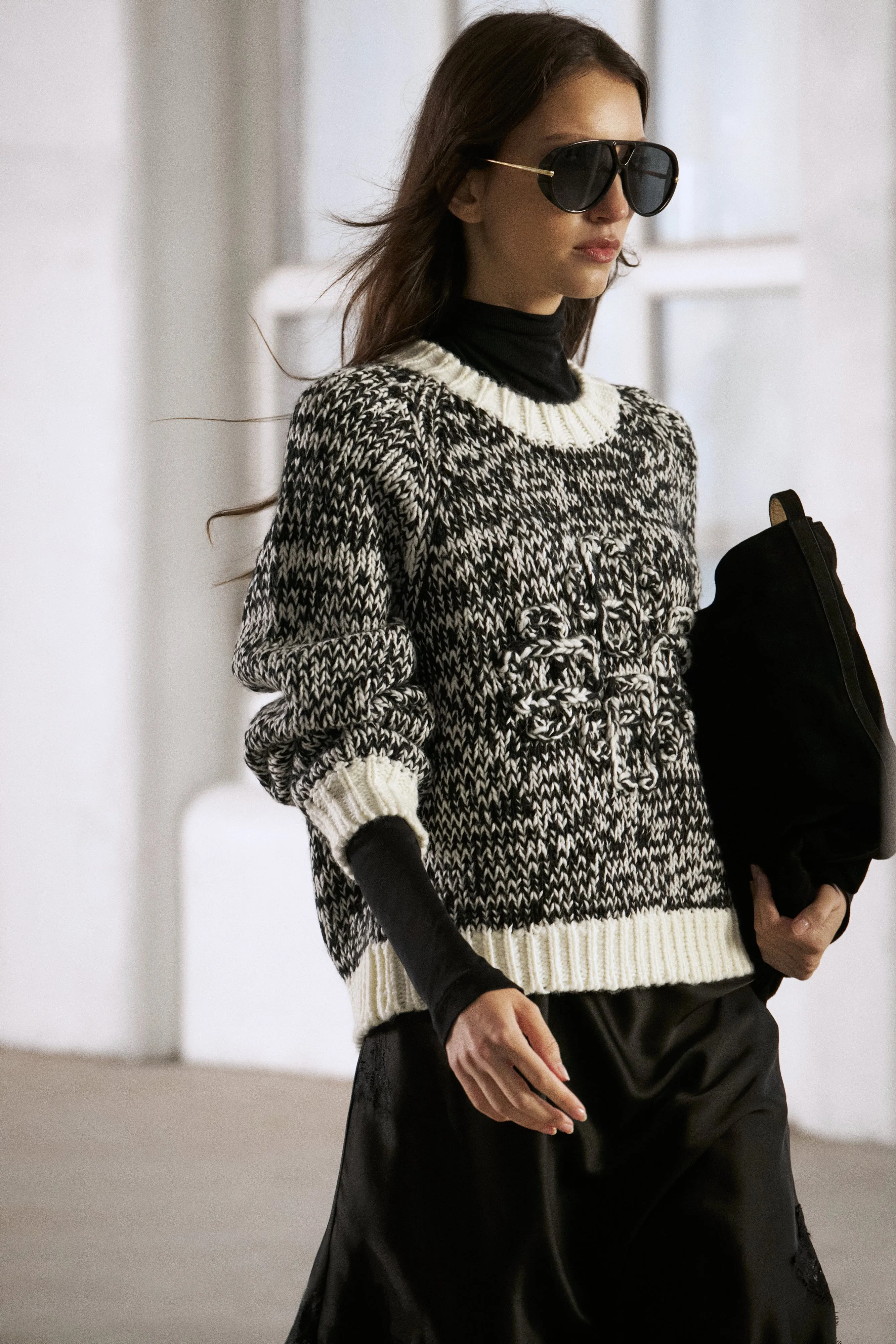 EMBLEM MIXED YARN OVERSIZED KNIT JUMPER - BLACK sold by The Couture Club product image thumbnail 2