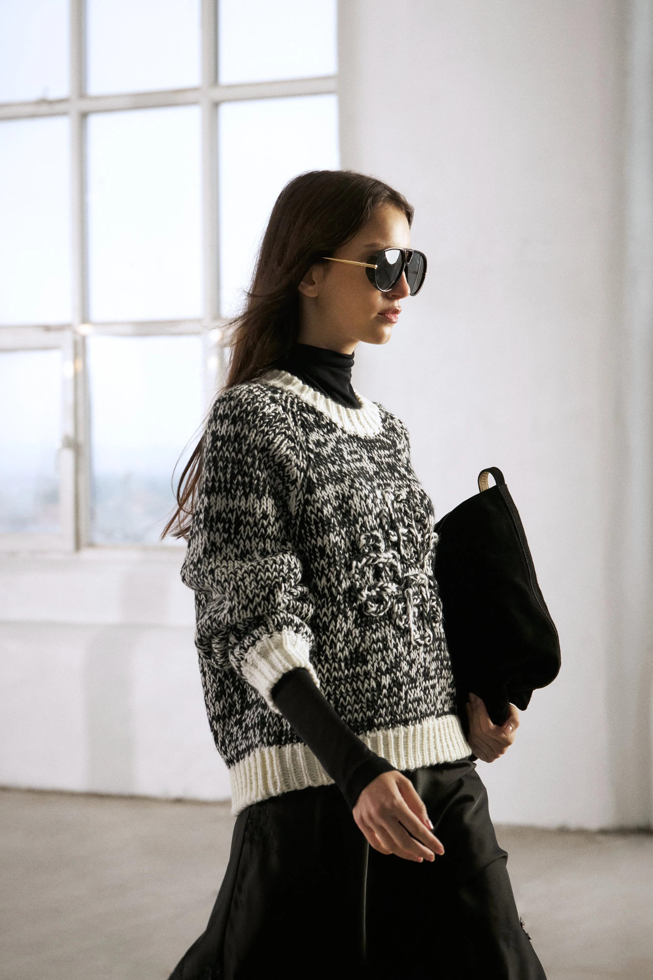 EMBLEM MIXED YARN OVERSIZED KNIT JUMPER - BLACK sold by The Couture Club product image thumbnail 4