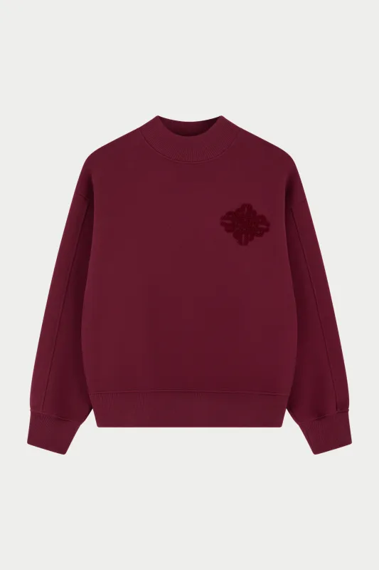 CHENILLE EMBLEM MOCK NECK CREW - BURGUNDY sold by The Couture Club