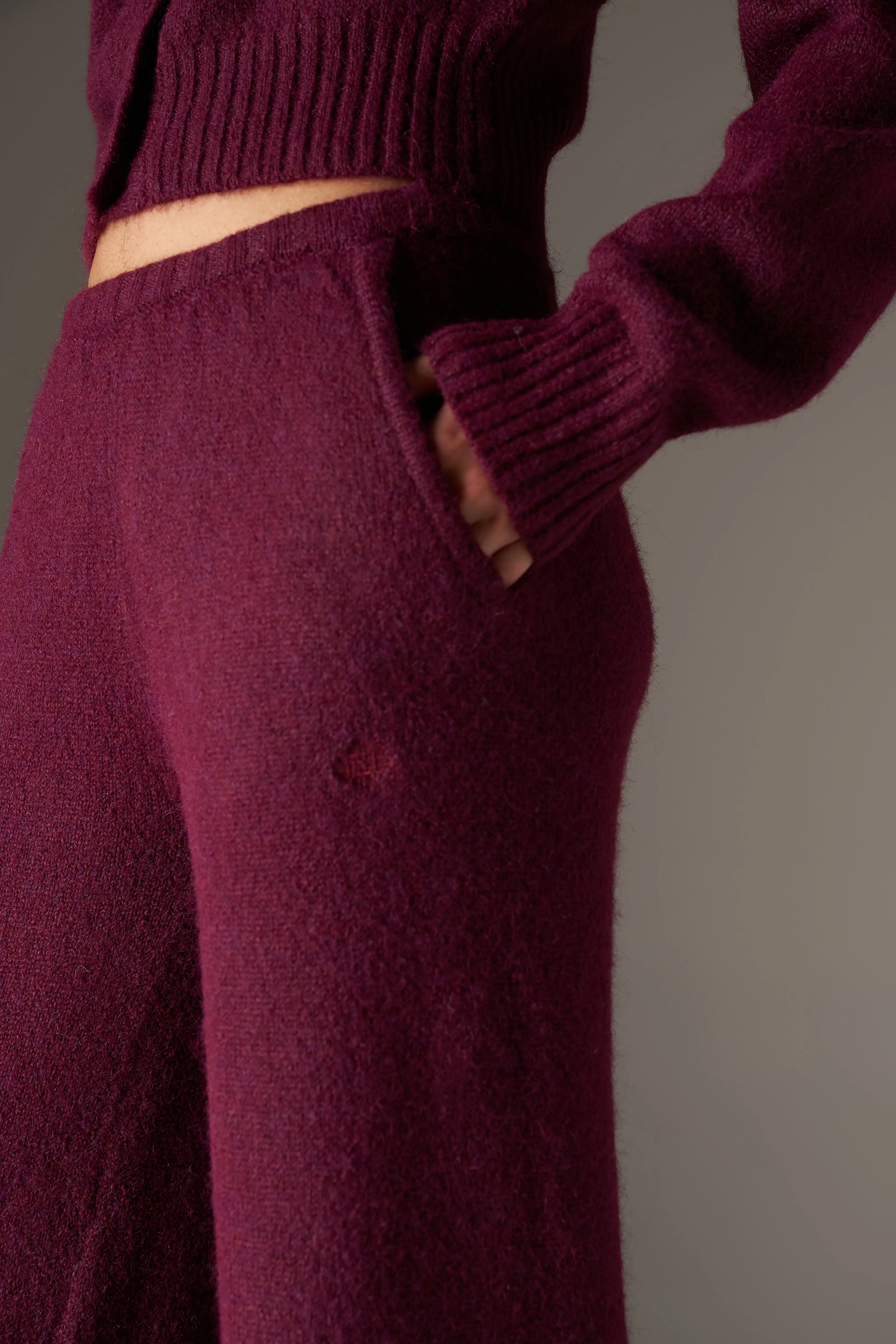 EMBLEM EMBROIDERED KNIT JOGGERS - PLUM sold by The Couture Club product image thumbnail 5