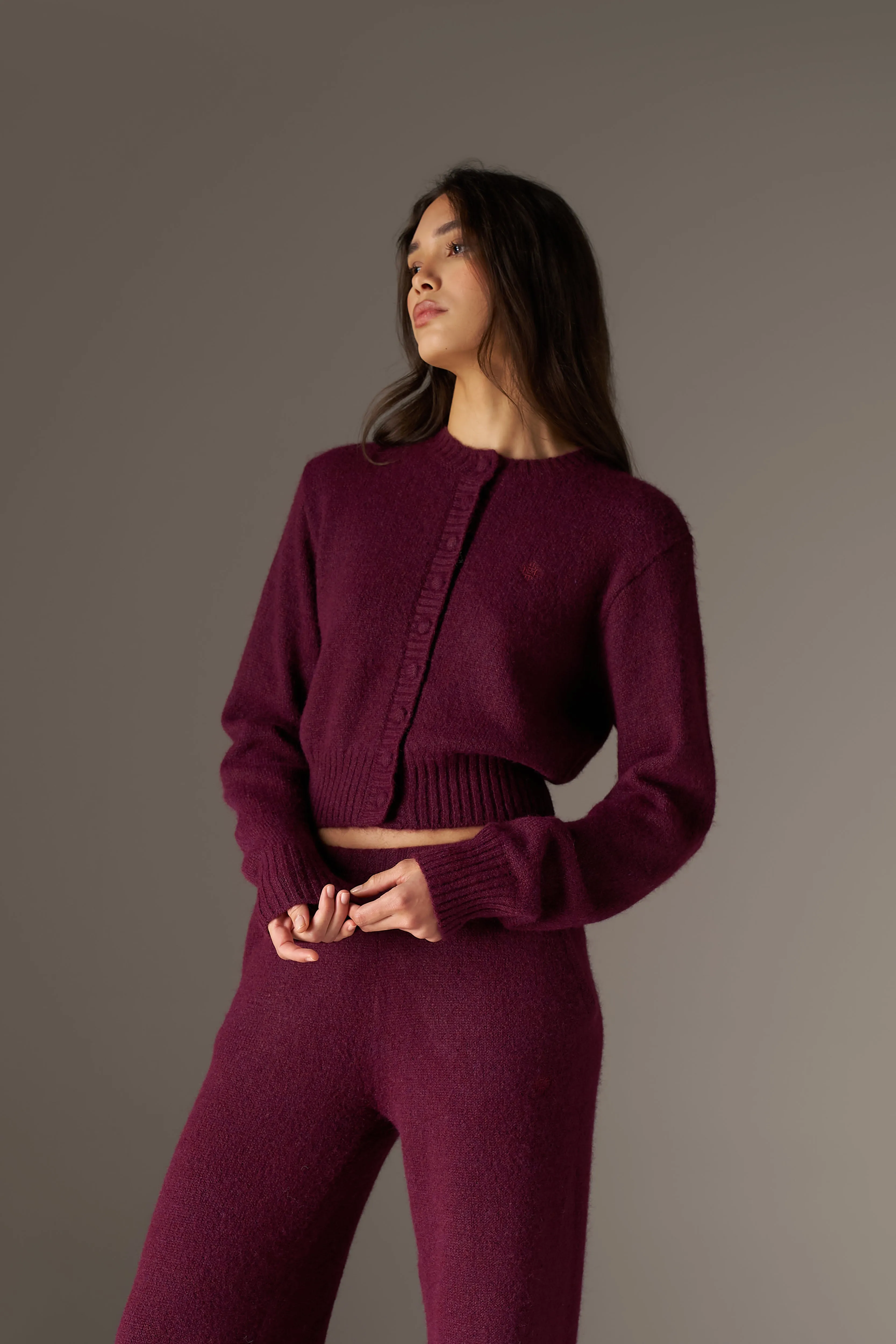 EMBLEM EMBROIDERED KNIT CROP CARDIGAN - PLUM sold by The Couture Club product image thumbnail 4