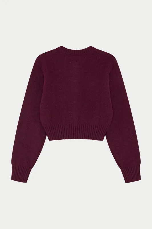 EMBLEM EMBROIDERED KNIT CROP CARDIGAN - PLUM made by The Couture Club