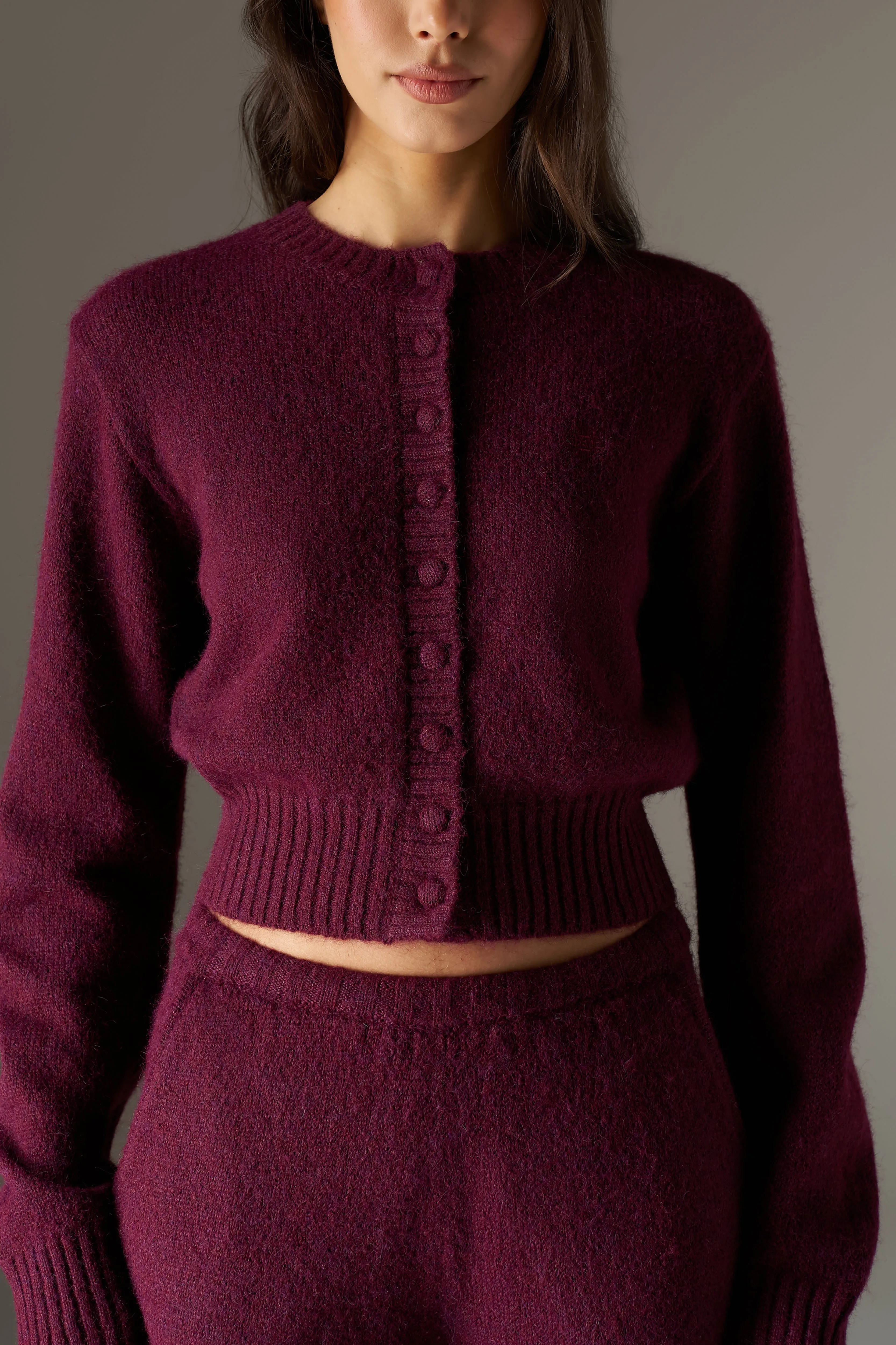 EMBLEM EMBROIDERED KNIT CROP CARDIGAN - PLUM sold by The Couture Club product image thumbnail 5