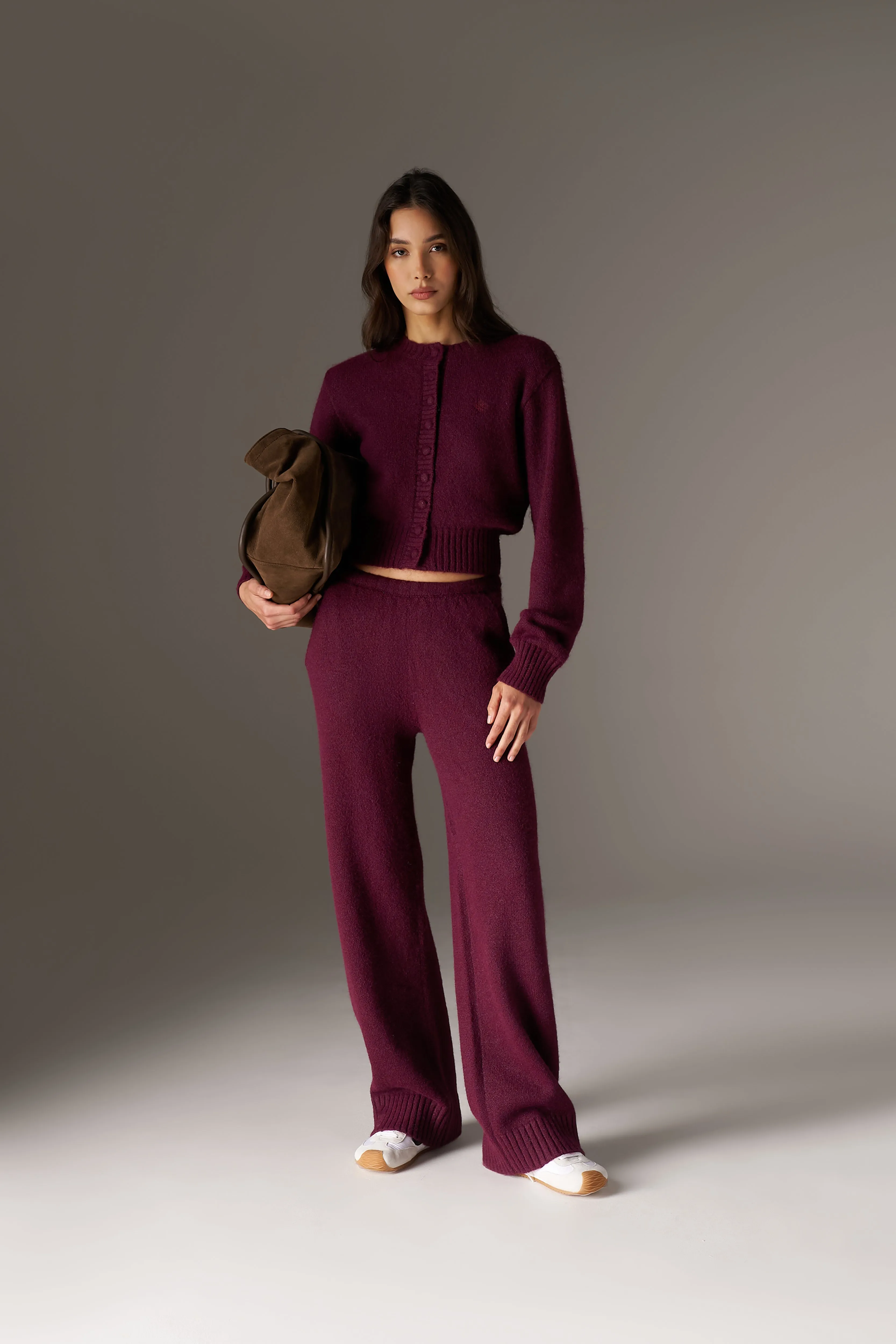 EMBLEM EMBROIDERED KNIT CROP CARDIGAN - PLUM sold by The Couture Club product image thumbnail 3