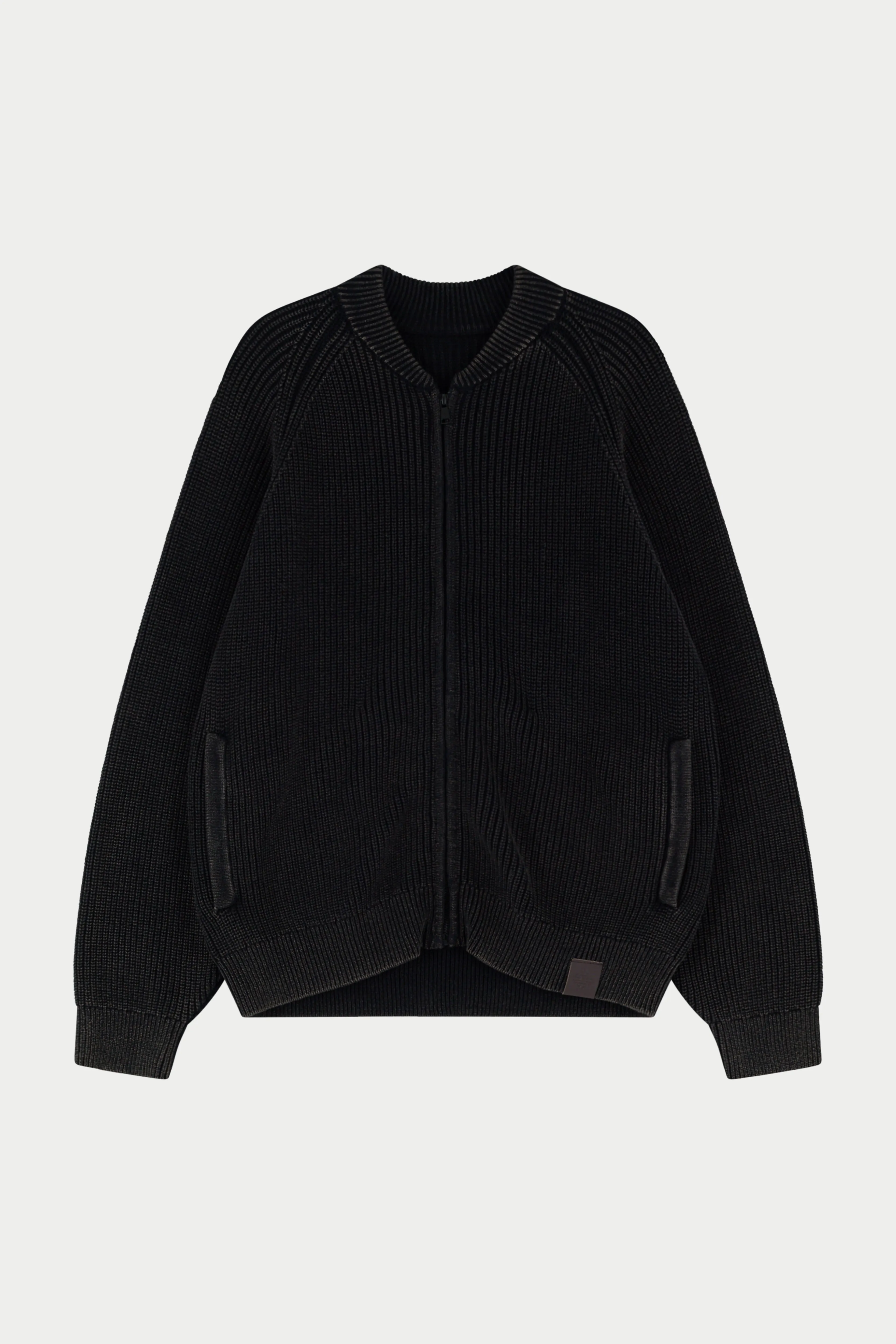HEAVY WASHED RIB KNIT BOMBER - BLACK sold by The Couture Club