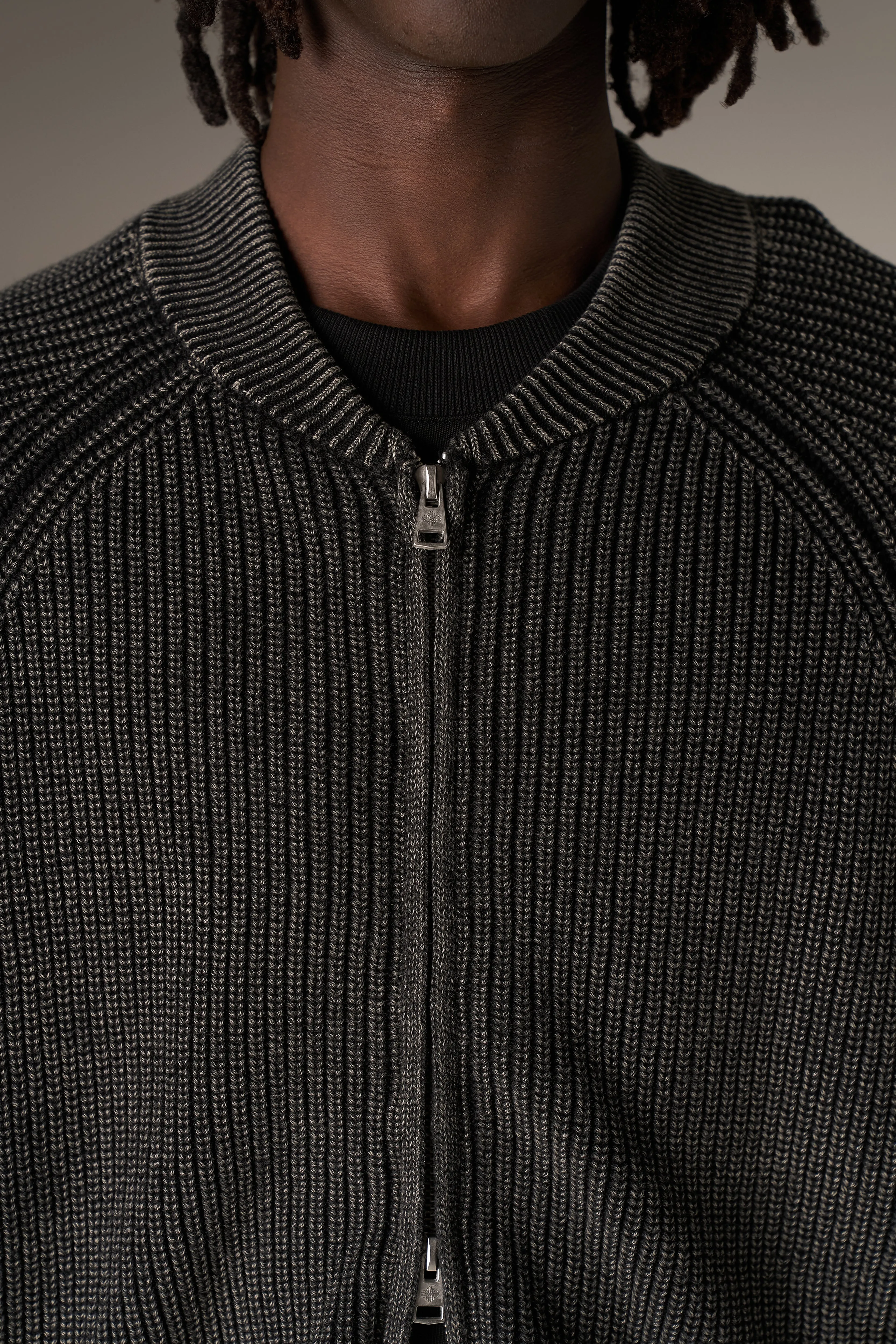 HEAVY WASHED RIB KNIT BOMBER - BLACK sold by The Couture Club product image thumbnail 4